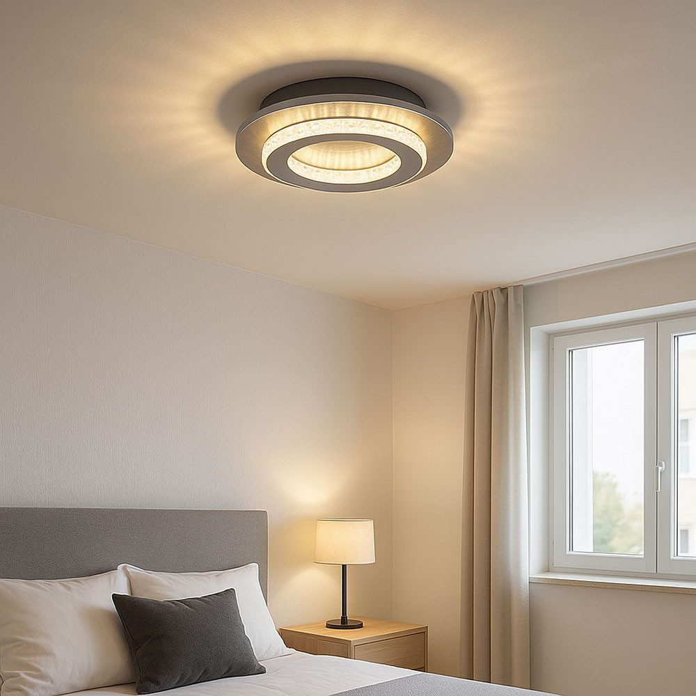 GLOBO LIGHTING LED Deckenleuchte, LED-Leuchtmittel fest verbaut, Kaltweiß, Warmweiß, Neutralweiß, Tageslichtweiß, Farbwechsel, Deckenleuchte Kristalle LED anthrazit schwarz CCT Wohnzimmerlampe
