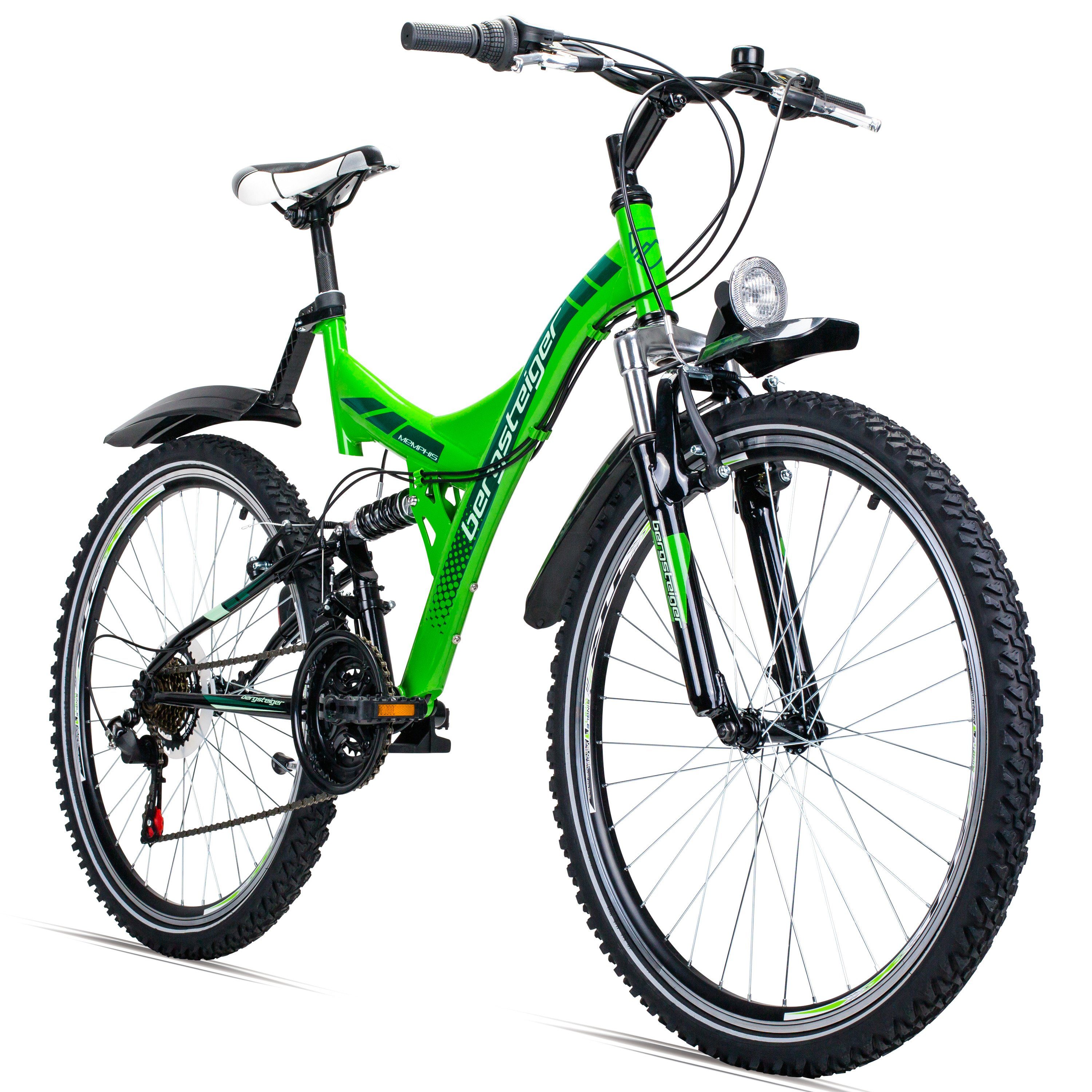 bergsteiger Mountainbike Memphis 26 Zoll, geeignet ab 150 cm, Damen, Herren, 21 Gang Shimano Tourney RD-TZ50 Schaltwerk, Kettenschaltung, V-Brakes