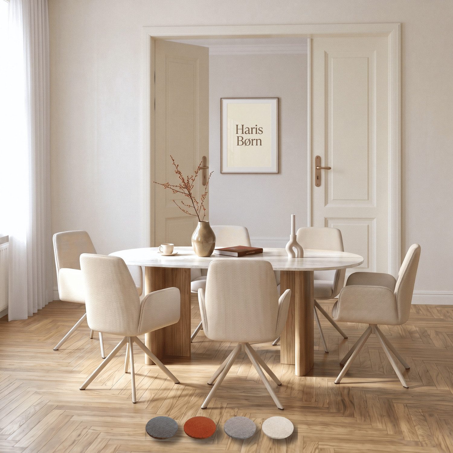Haris Børn Esszimmerstuhl Armlehnstuhl drehbar - Polsterstühle für Esszimmer (Set, 6 St), Premium Esszimmerstühle drehbar & Esstisch Stühle - Drehstuhl