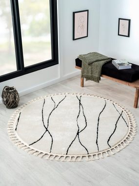 Hochflor-Teppich Moroccan Handwrite, Myflair Möbel & Accessoires, rund, Höhe: 24 mm, modern, marokkanisches Design, flauschig weich, mit Fransen