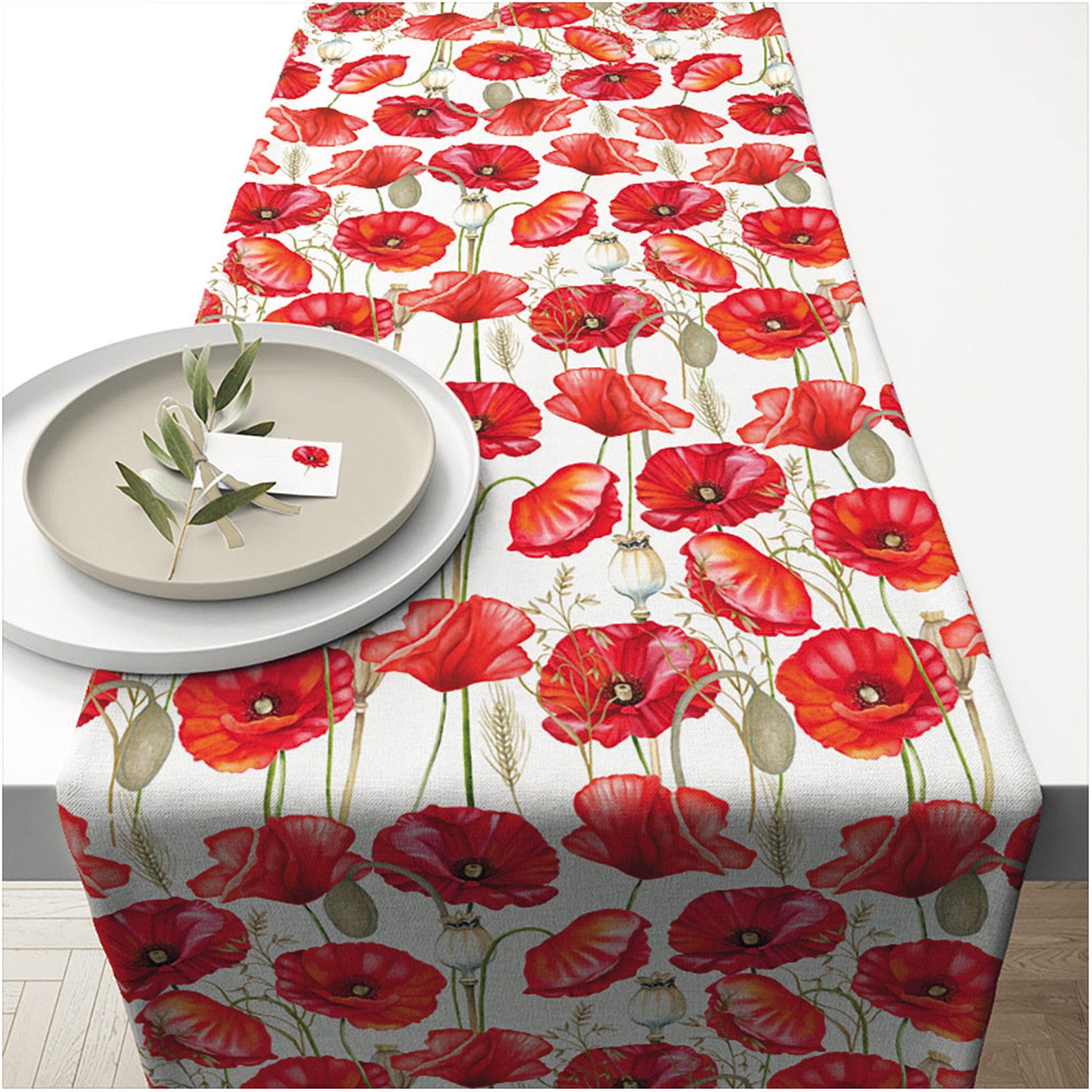 Ambiente® Tischläufer Poppy all over (1-tlg, 1-teilig), Tischläufer Tischdecke ca.40x150cm Baumwolle