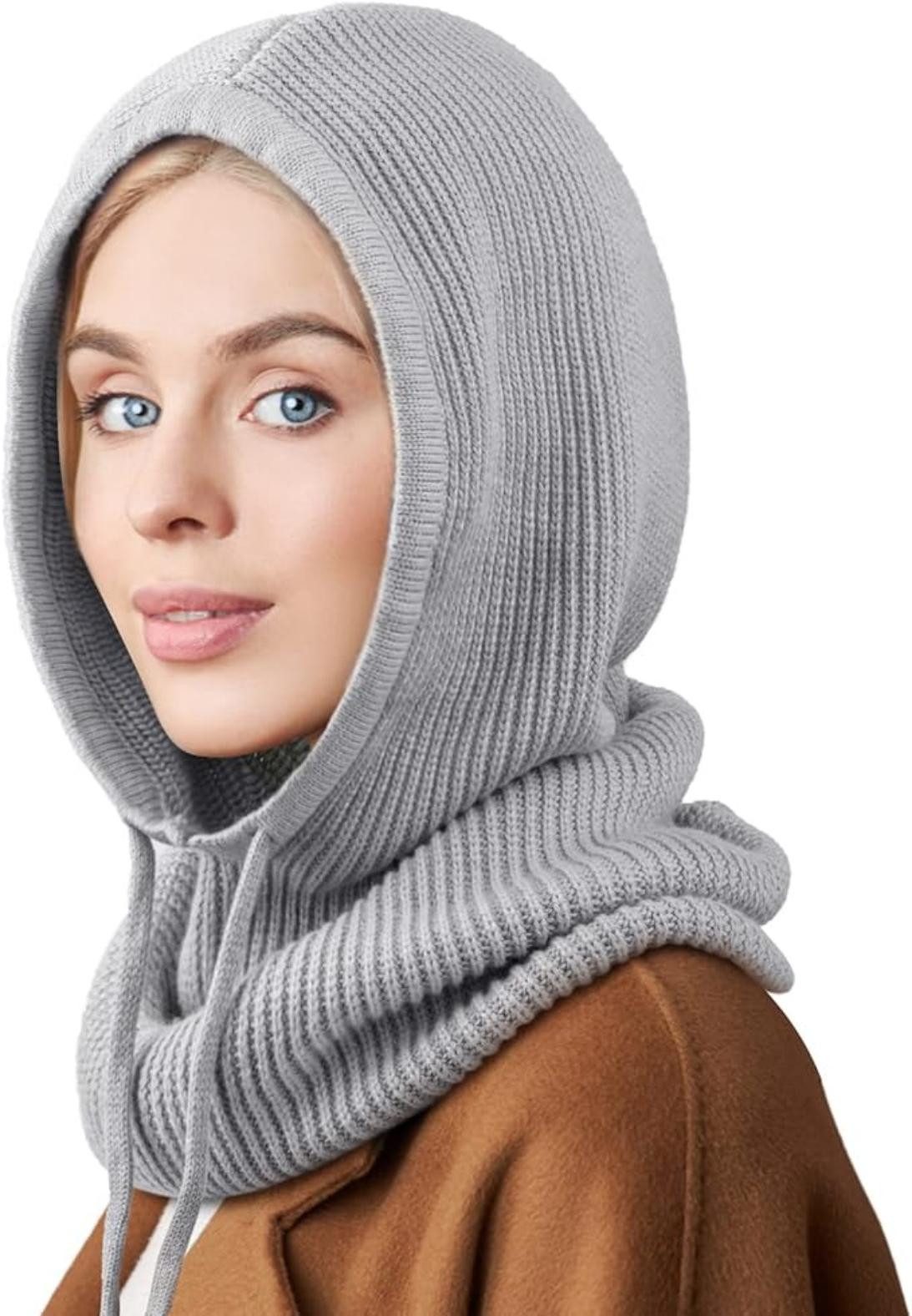Oemmn Strickmütze Mütze Damen Winter, Strickmützen Warme Kapuzen Schal