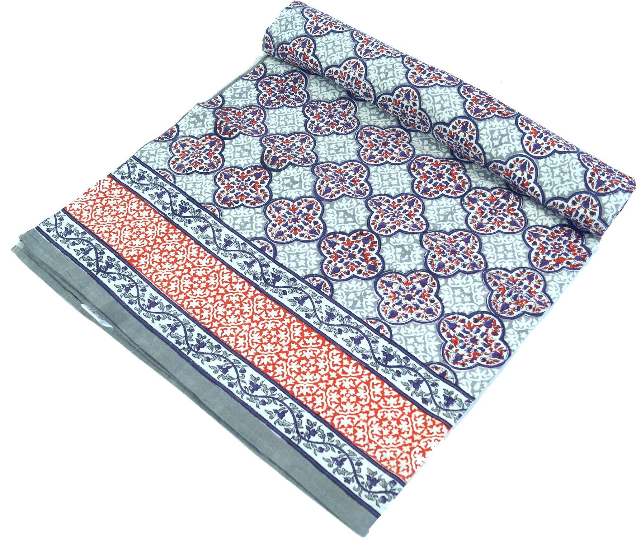 Guru-Shop Tagesdecke Blockdruck Tagesdecke, Bett & Sofaüberwurf,..