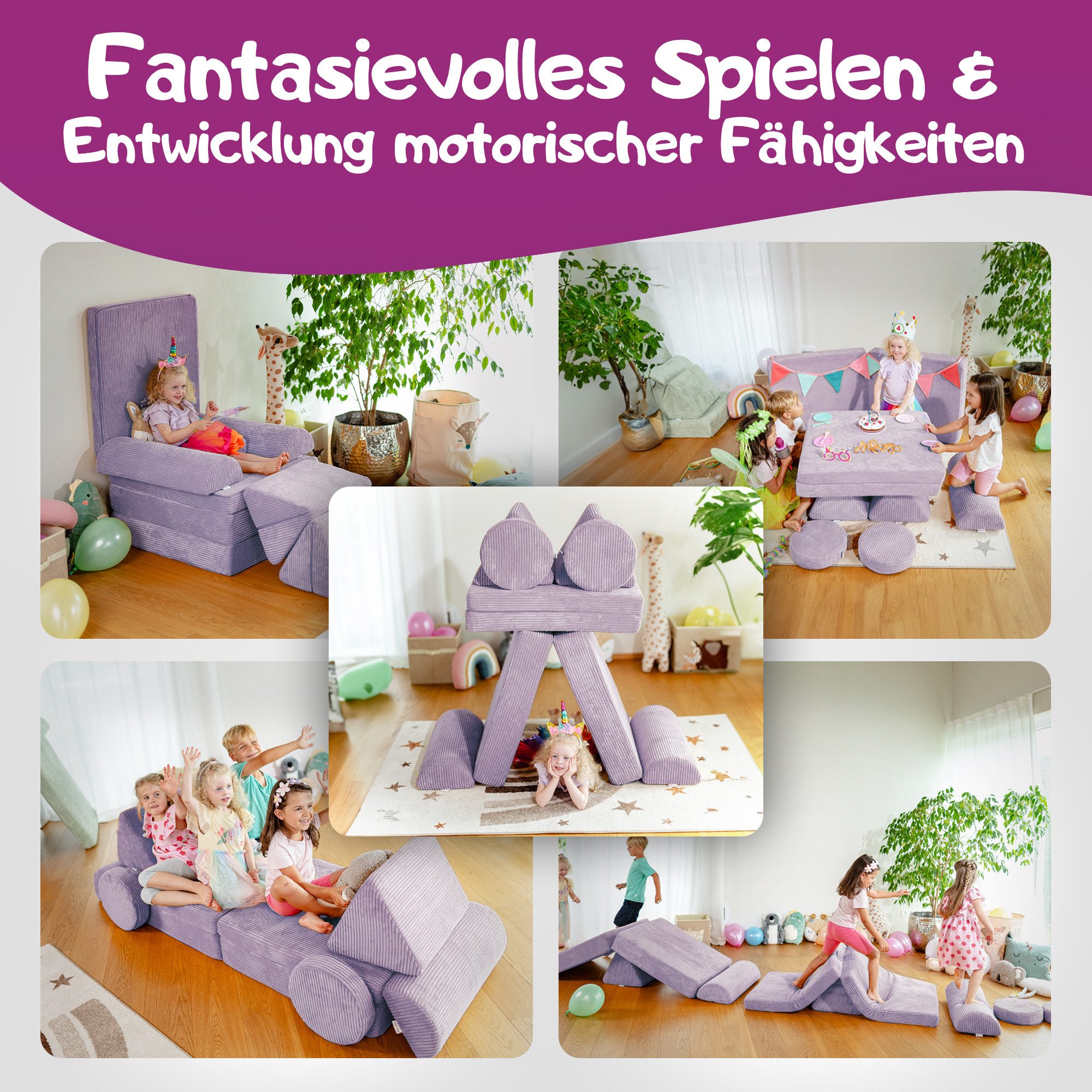 Linodino Kindersofa Spielsofa I Schaumstoff Stapelsteine für Kinder I Kindercouch, 3 Jahre Garantie