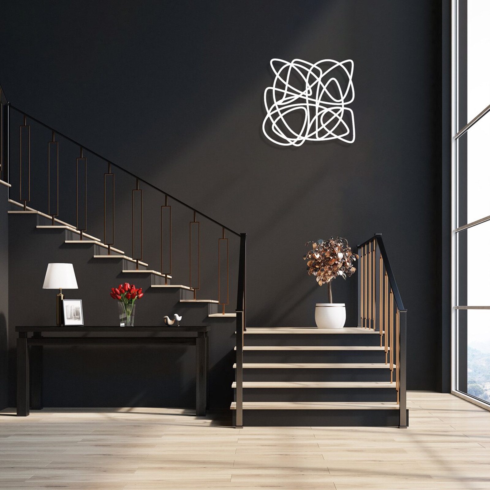Jumpeak Wanddekoobjekt Abstrakte Wanddekoration mit geometrischen Linienmustern,künstlerisch, Metall, 4 Farben,1 Größen, Wanddekoration für das Wohnzimmer,schlicht