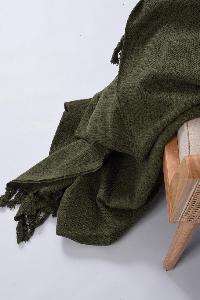 Wohndecke Wohndecke Mea in Olivgrün 100% günstig online kaufen
