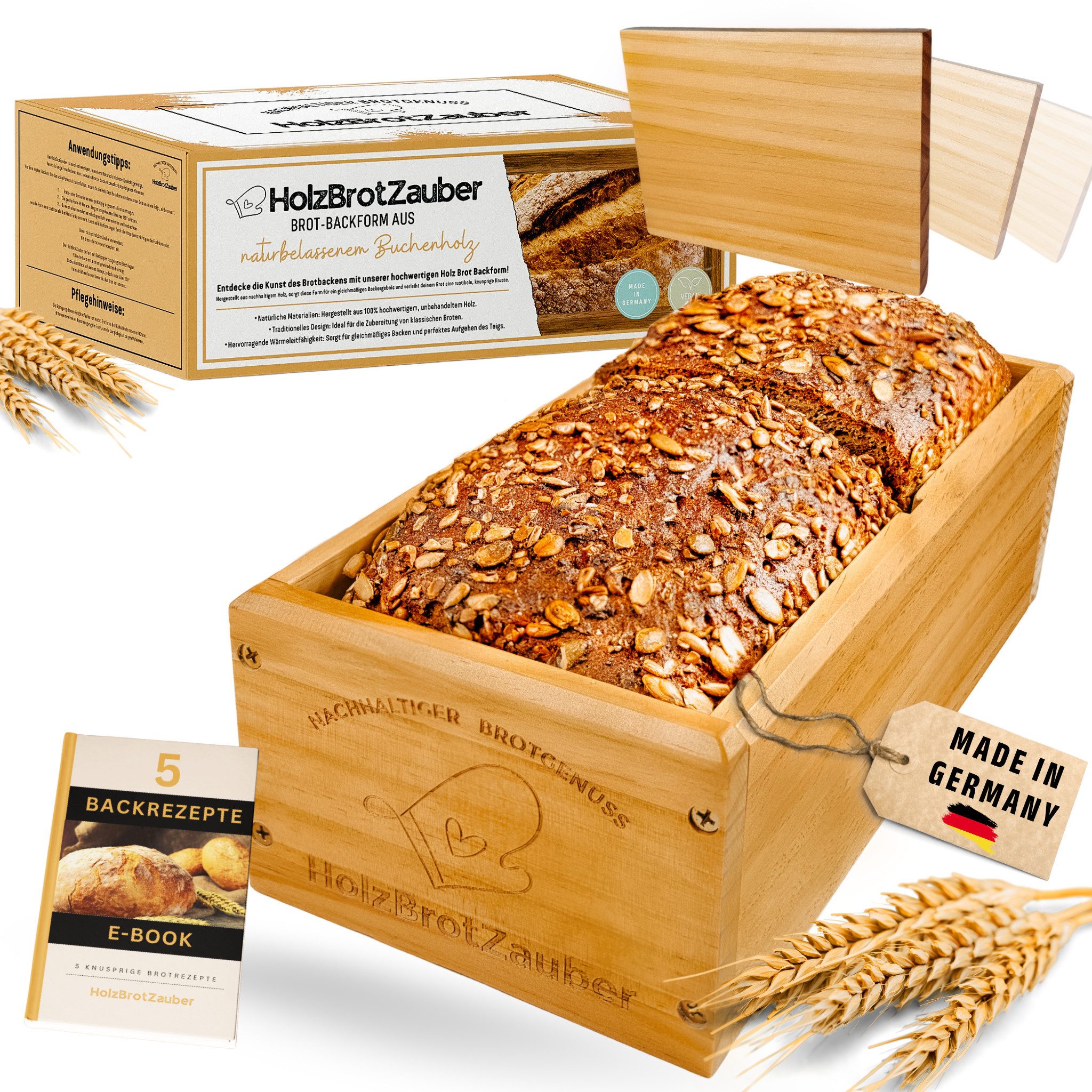 Brotbackform HOLZBROTZAUBER - 30cm Premium Holzbrot Backform aus Buchenholz