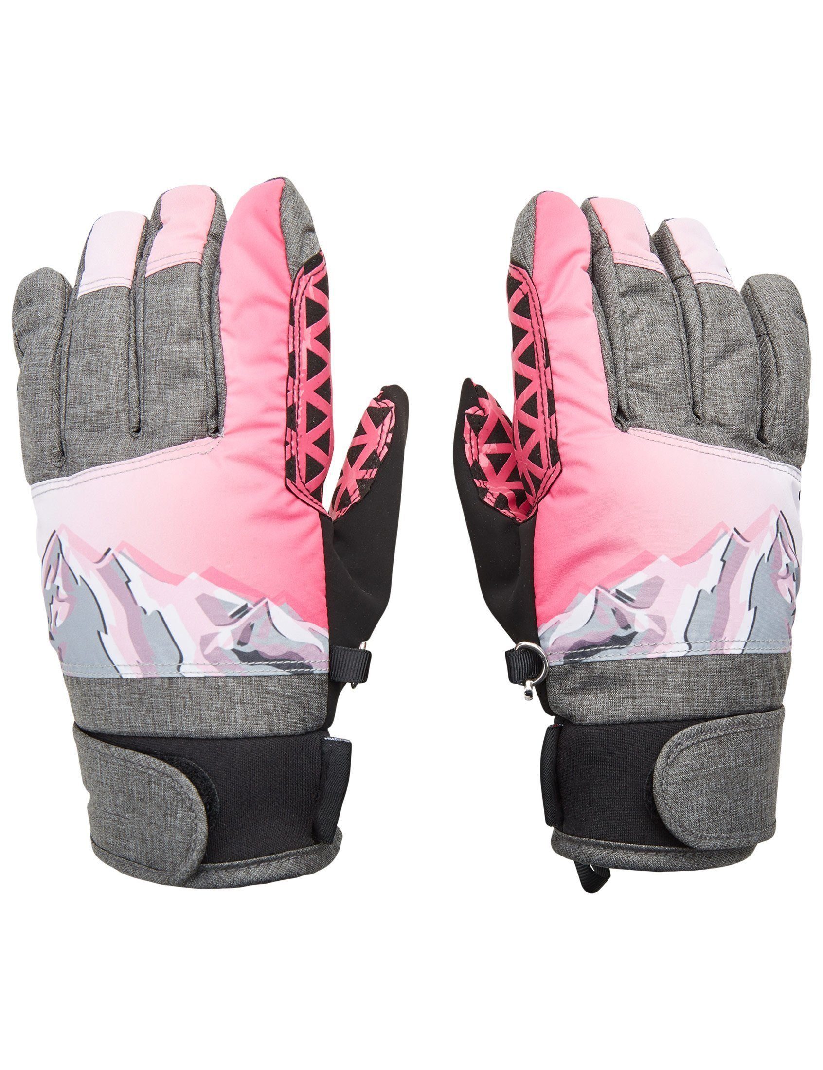 Zoomyo Skihandschuhe Ski Kinderhandschuhe Rocky, flexibler Finger-Handschuh für Kinder (mit viel Bewegungsfreiheit) wasserbeständig, winddicht, für 6–14 Jahre schwarz_grau_weiß_pink