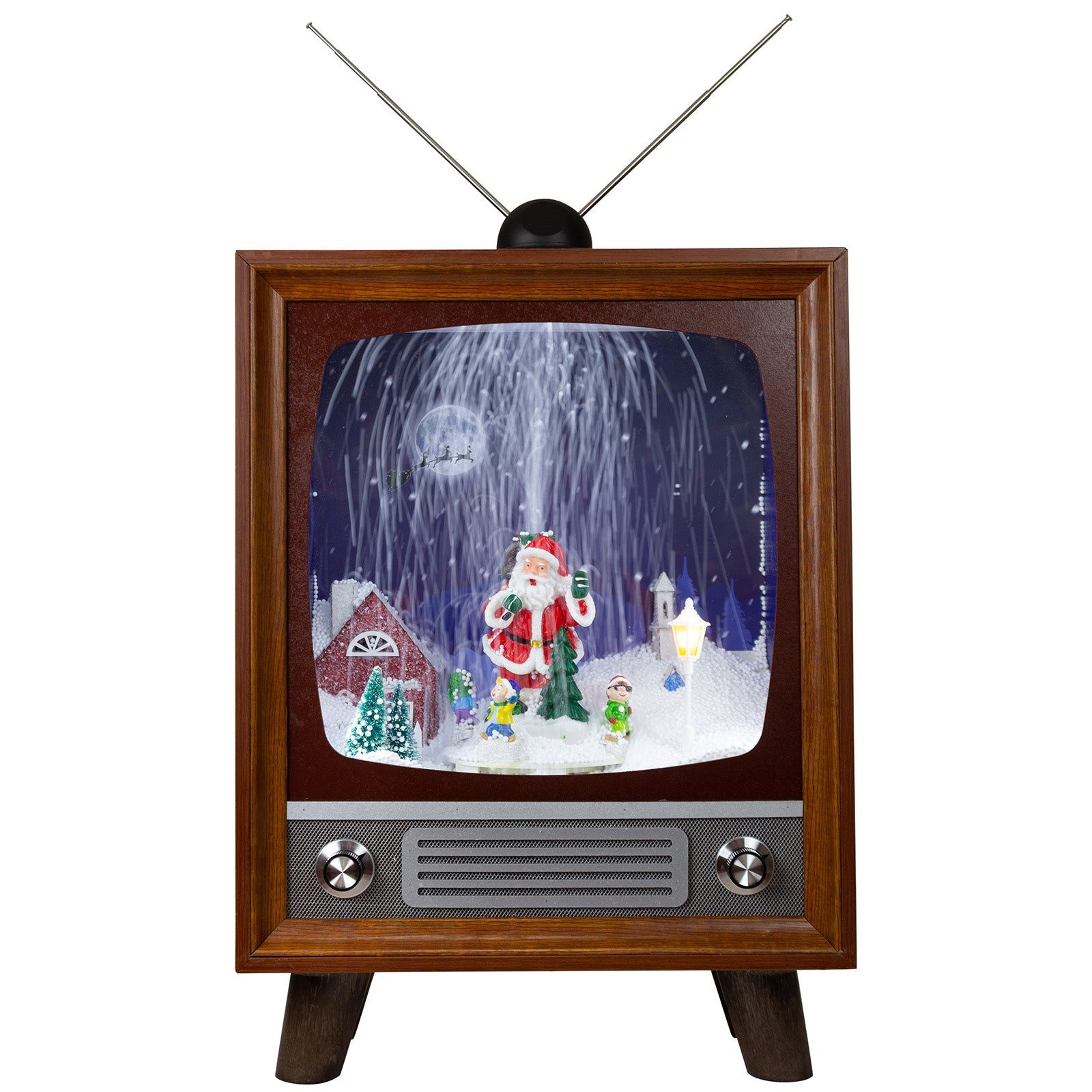 Christmas Paradise LED Laterne TV Fernseher 54 cm, Weihnachtsdeko, zuschaltbare Weihnachtsmusik, LED, warmweiß, schneit im Inneren, braun