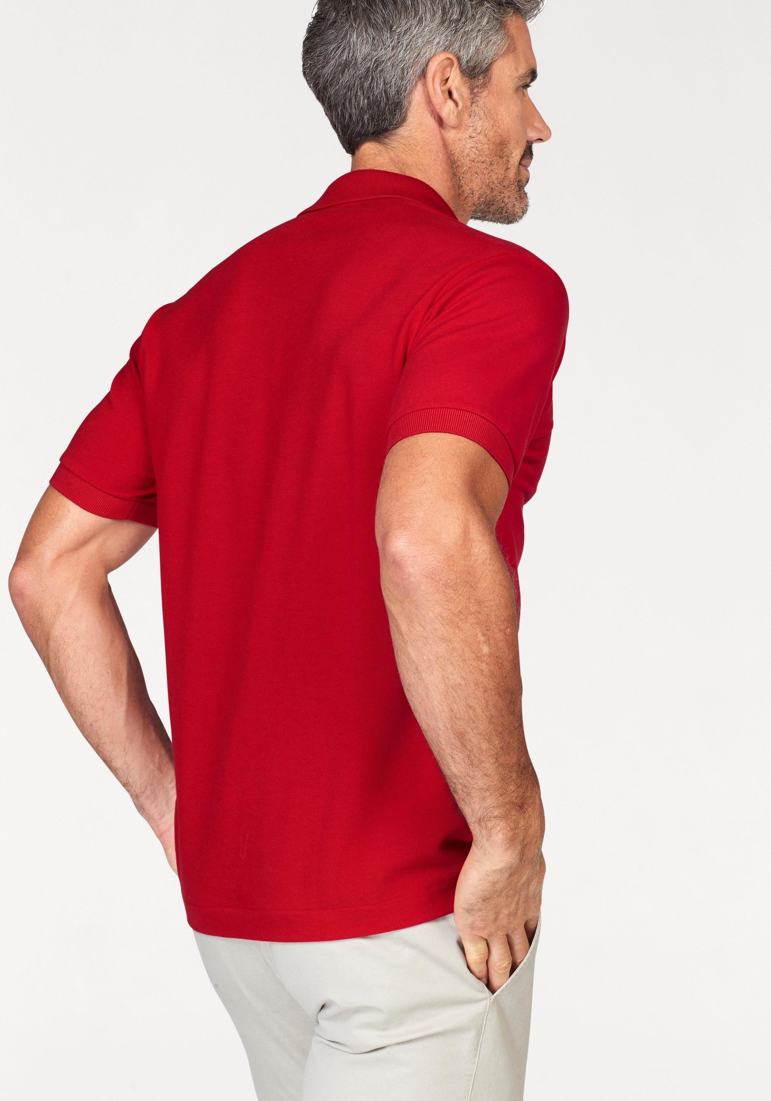 Poloshirt Knöpfen rot-knallrot in (1-tlg) Lacoste Perlmuttoptik mit