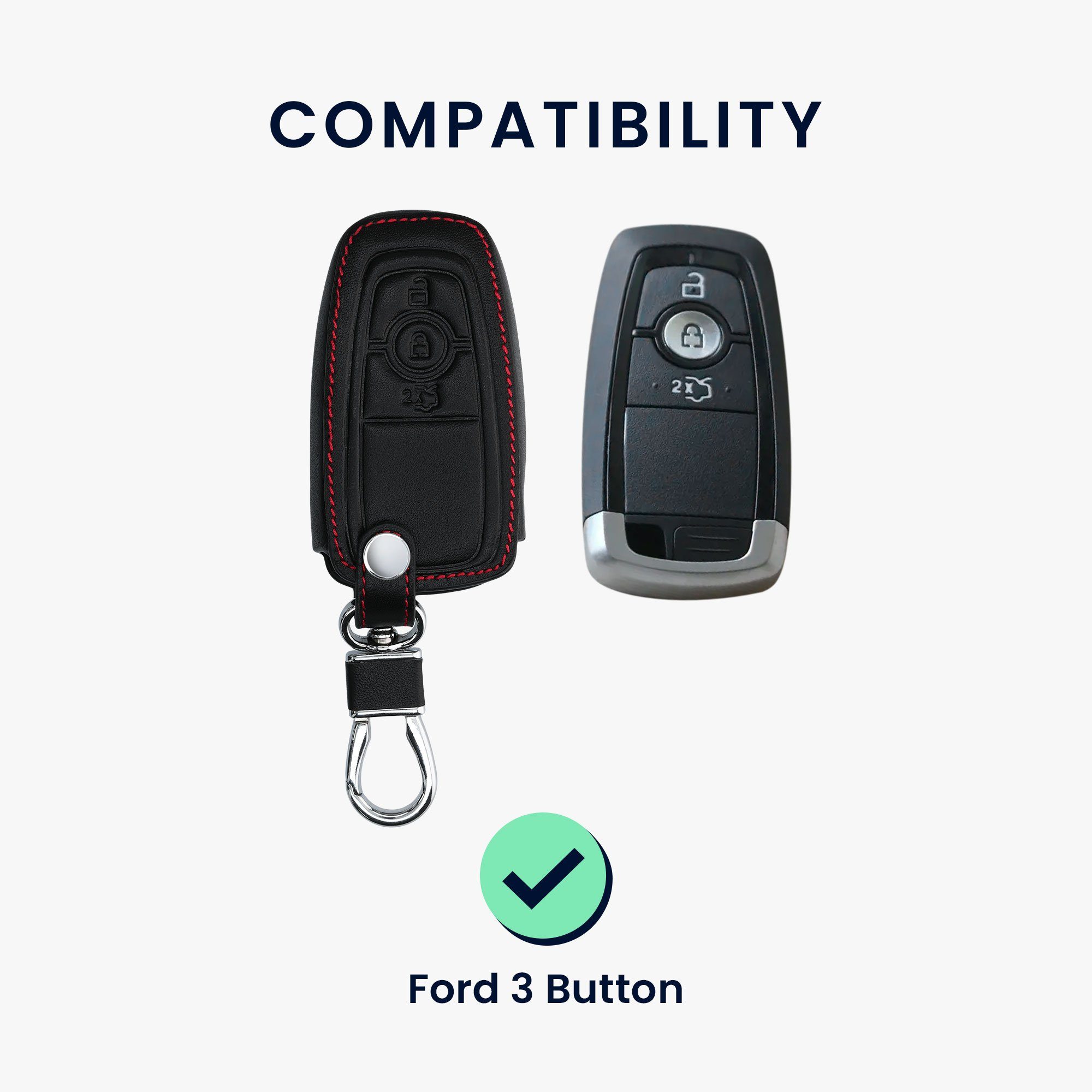 kwmobile Schlüsseltasche Autoschlüssel, Ford Smart Schlüssel Kunstleder 3-Tasten Case Cover Autoschlüssel Hülle für Schlüsselhülle