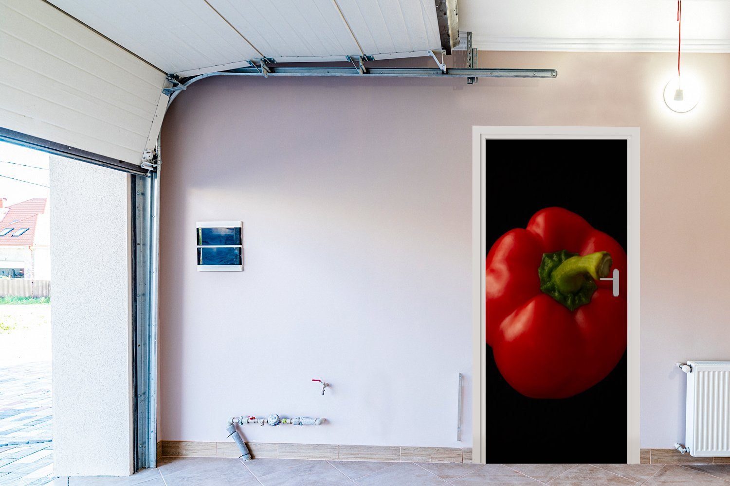 cm Fototapete Türtapete Matt, auf Eine Paprika Hintergrund, für Türaufkleber, rote St), Tür, bedruckt, 75x205 (1 schwarzem MuchoWow