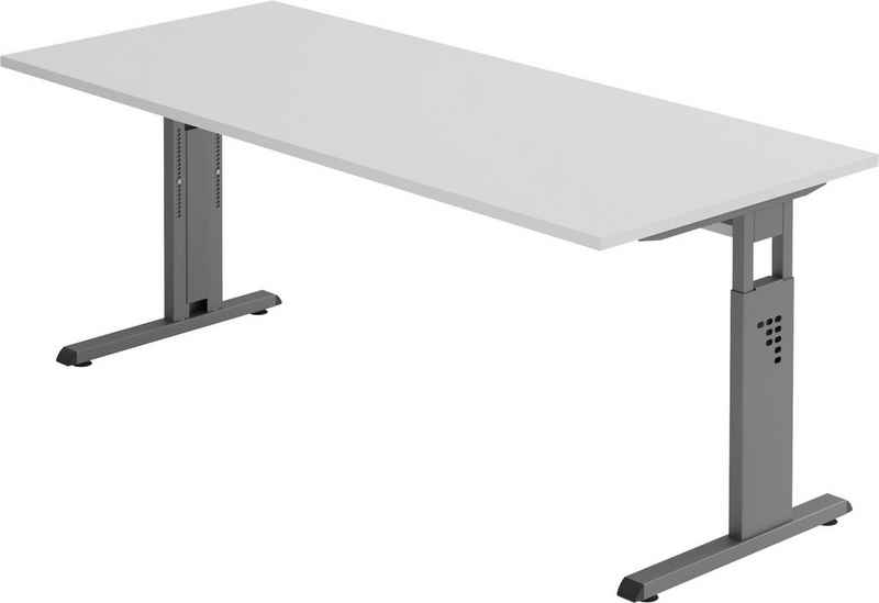 bümö Schreibtisch Serie-O - Arbeitshöhe: höhenverstellbar, Rechteck: 180 x 80 cm - Dekor: Grau - Gestell: Graphit