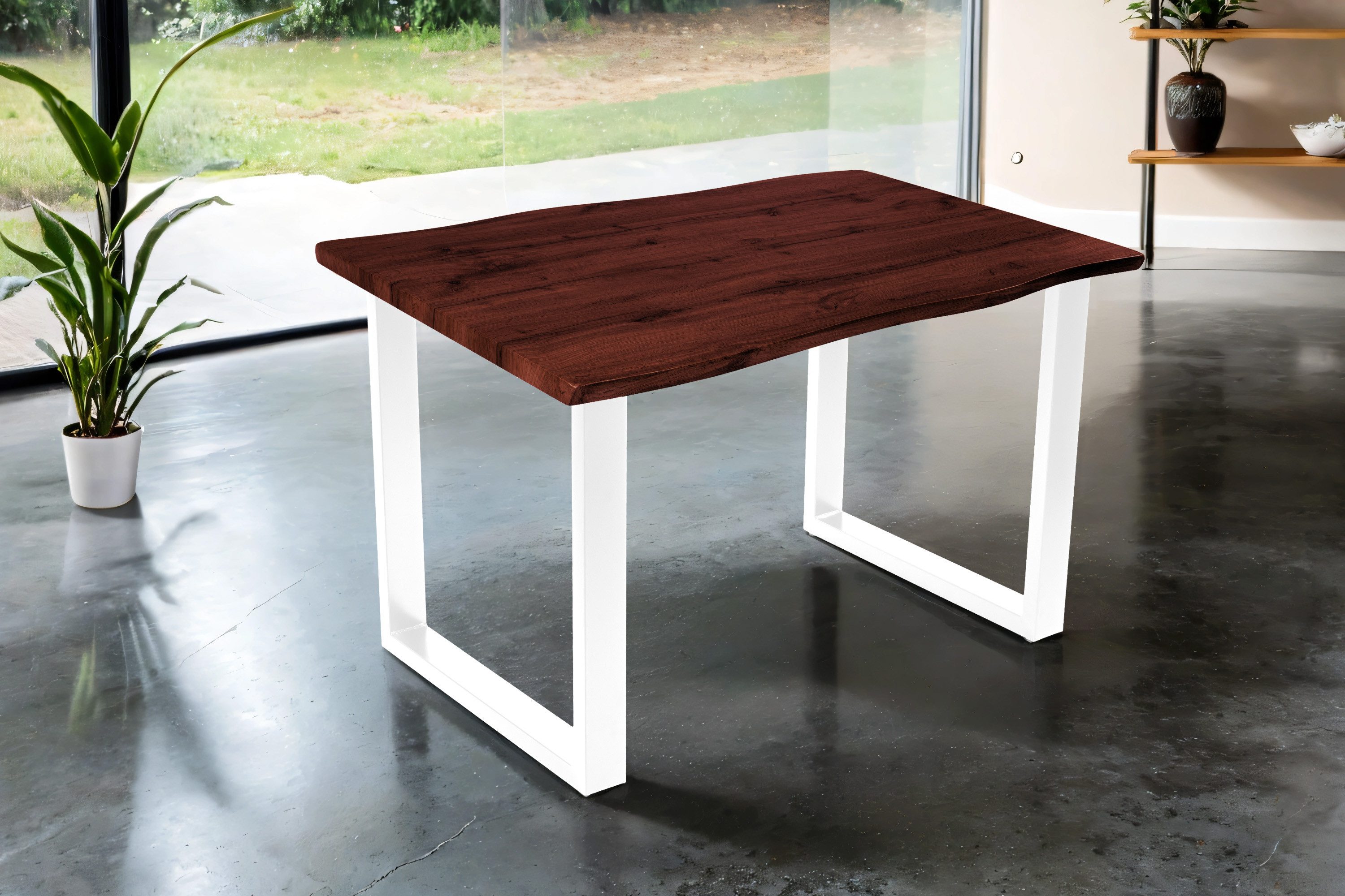 SAM® Esstisch Thoran, Holz-Optik Nuss, U-Metallgestell, Baumkante
