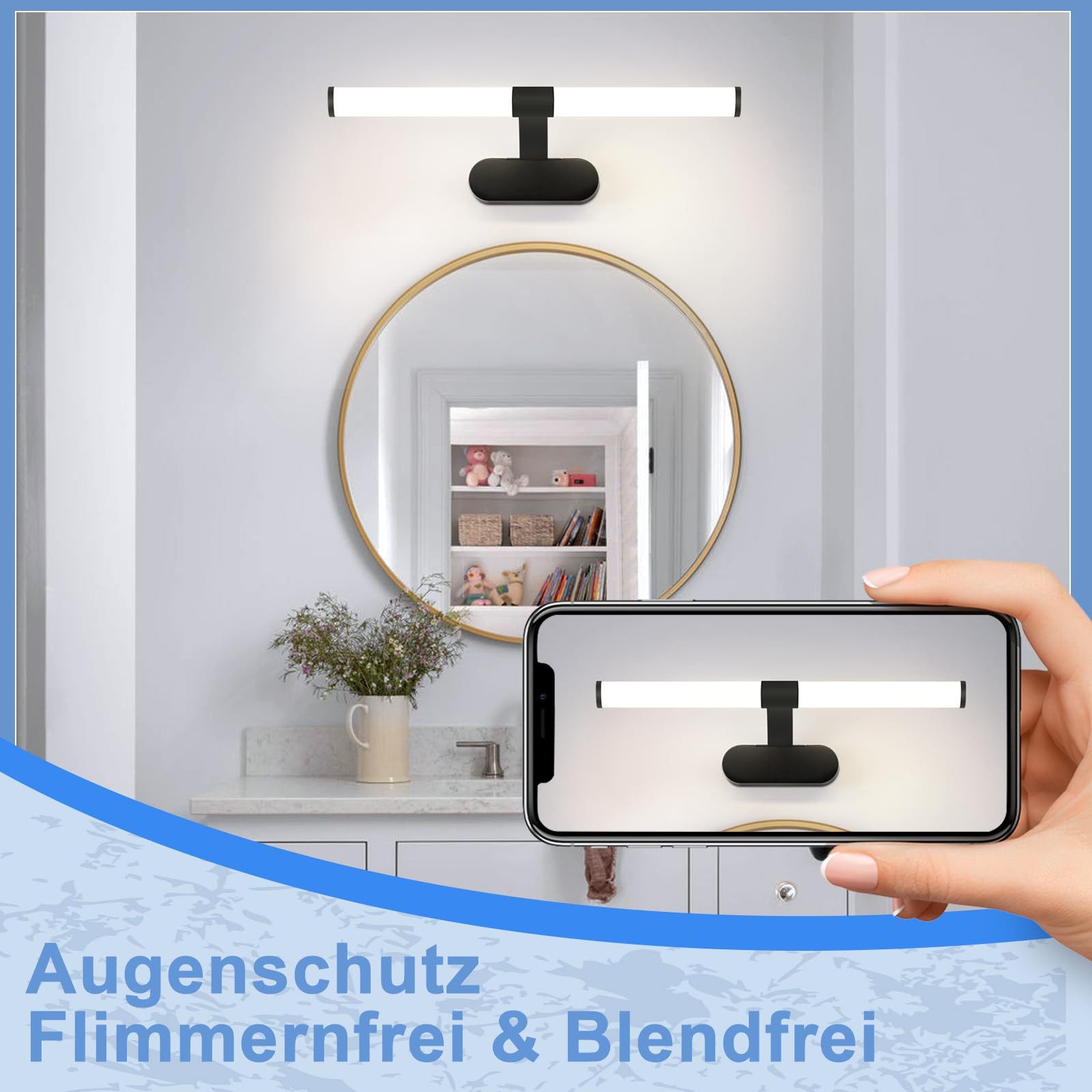 Nettlife LED Spiegelleuchte Schwarz 6W/8W 4000K 40/60CM Spiegellampe, LED fest integriert, Neutralweiß, für Küche schrank Keller
