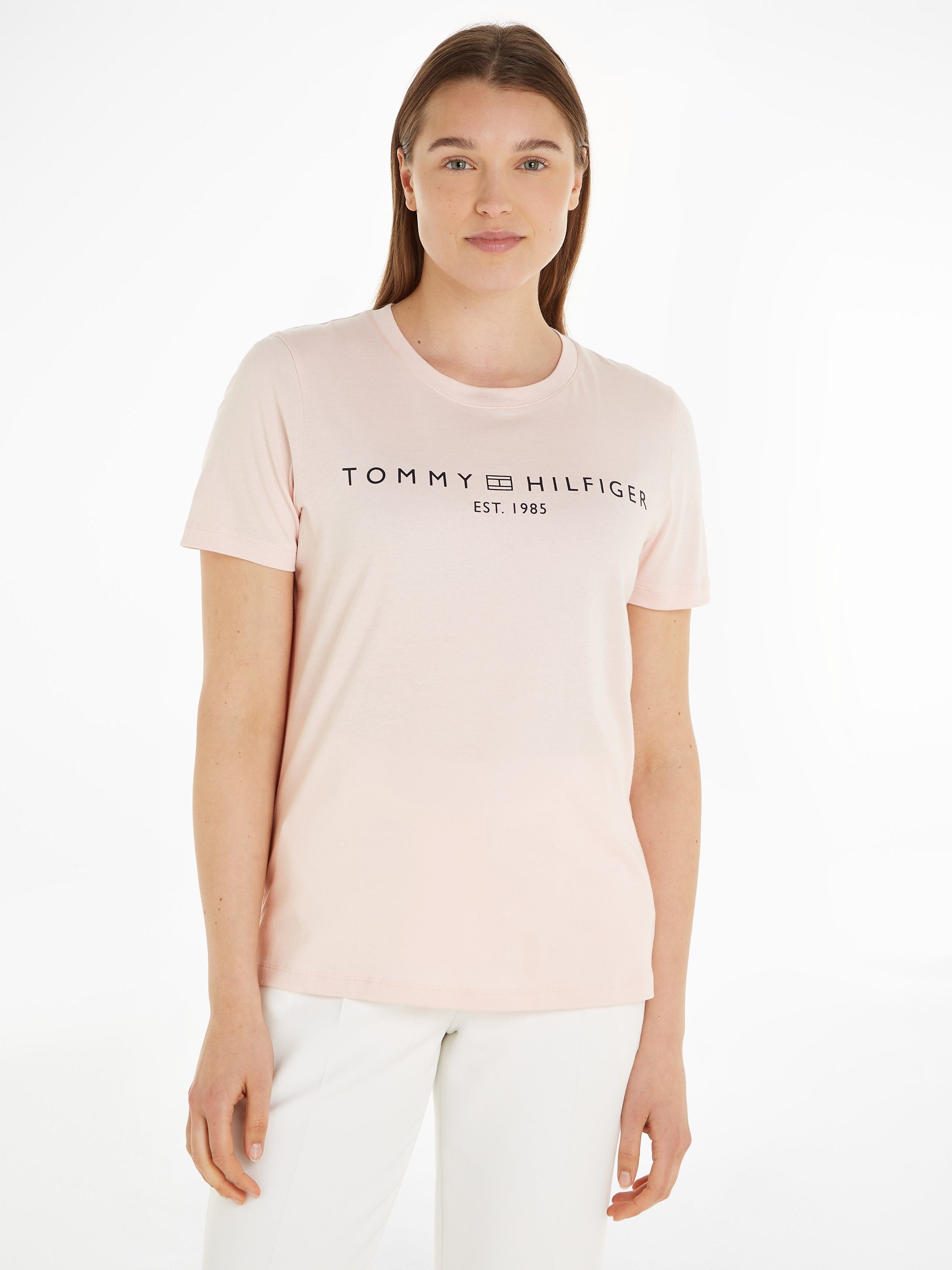 Tommy Hilfiger T-Shirt REG CORP LOGO C-NK SS mit Markenlabel auf der Brust rose