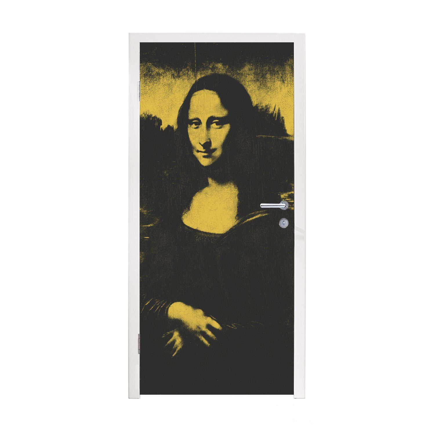 MuchoWow Türtapete Mona Lisa - Da Vinci - Gelb - Schwarz, Matt, bedruckt, (1 St), Fototapete für Tür, Türaufkleber, 75x205 cm