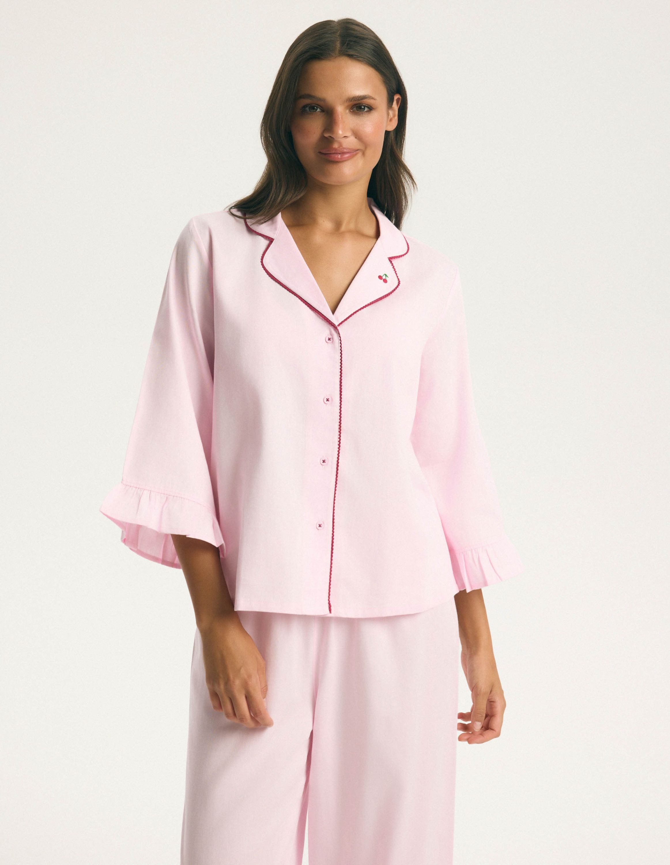 ESOTIQ Pyjama Pyjama Set Julicious Langarm Hemdkragen Baumwolle Unifarben bequem (2 tlg)
