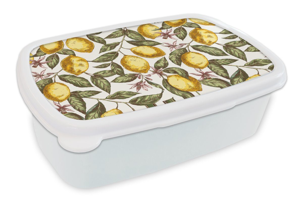 - - für Lunchbox Brotbox weiß Zitrusfrüchte, Kinder MuchoWow und Brotdose, und Muster Blumen für Kunststoff, Erwachsene, (2-tlg), Mädchen Jungs