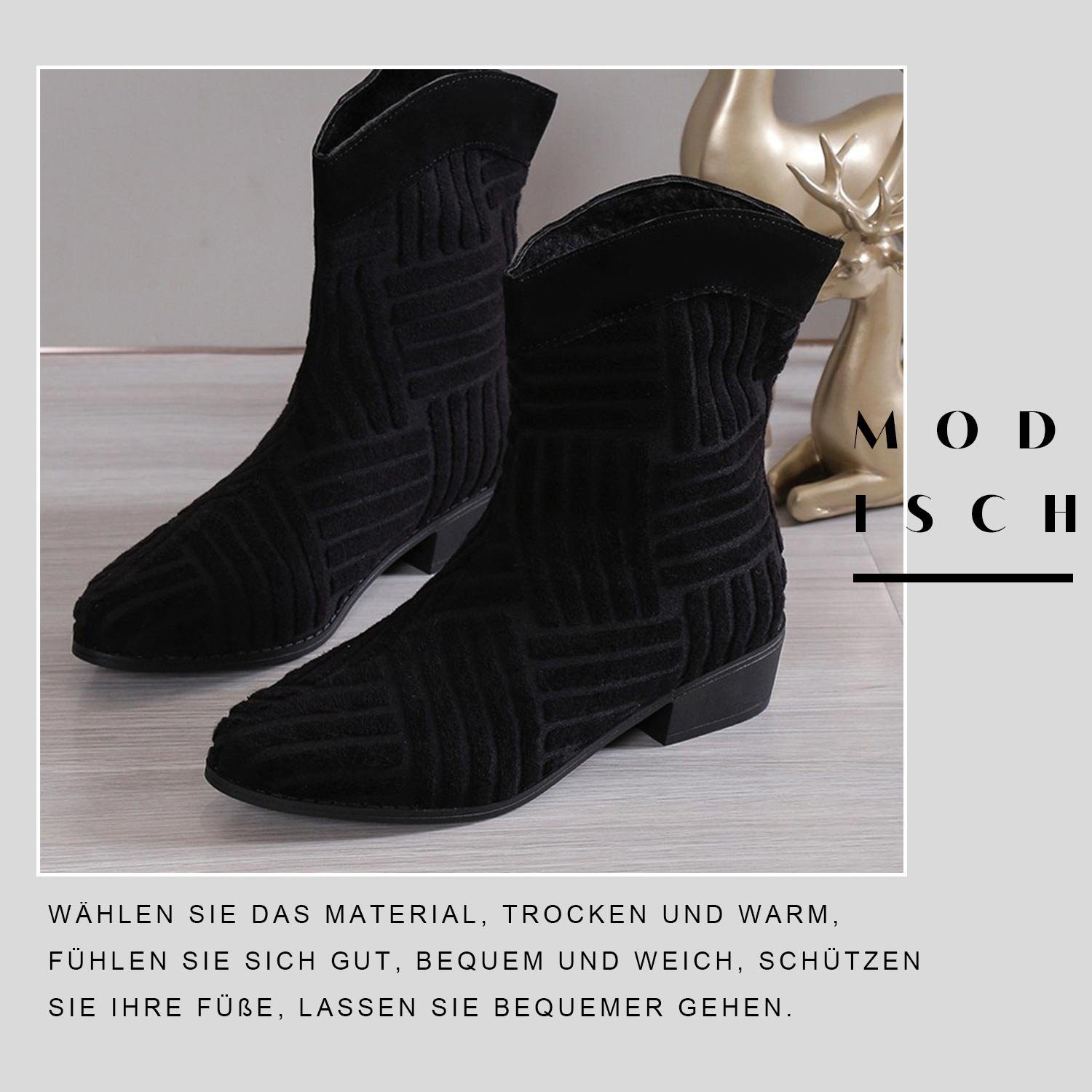 Schuhe Stiefelette Knöchel Stiefel Winterboots für Daisred Damen Schwarz Frottee