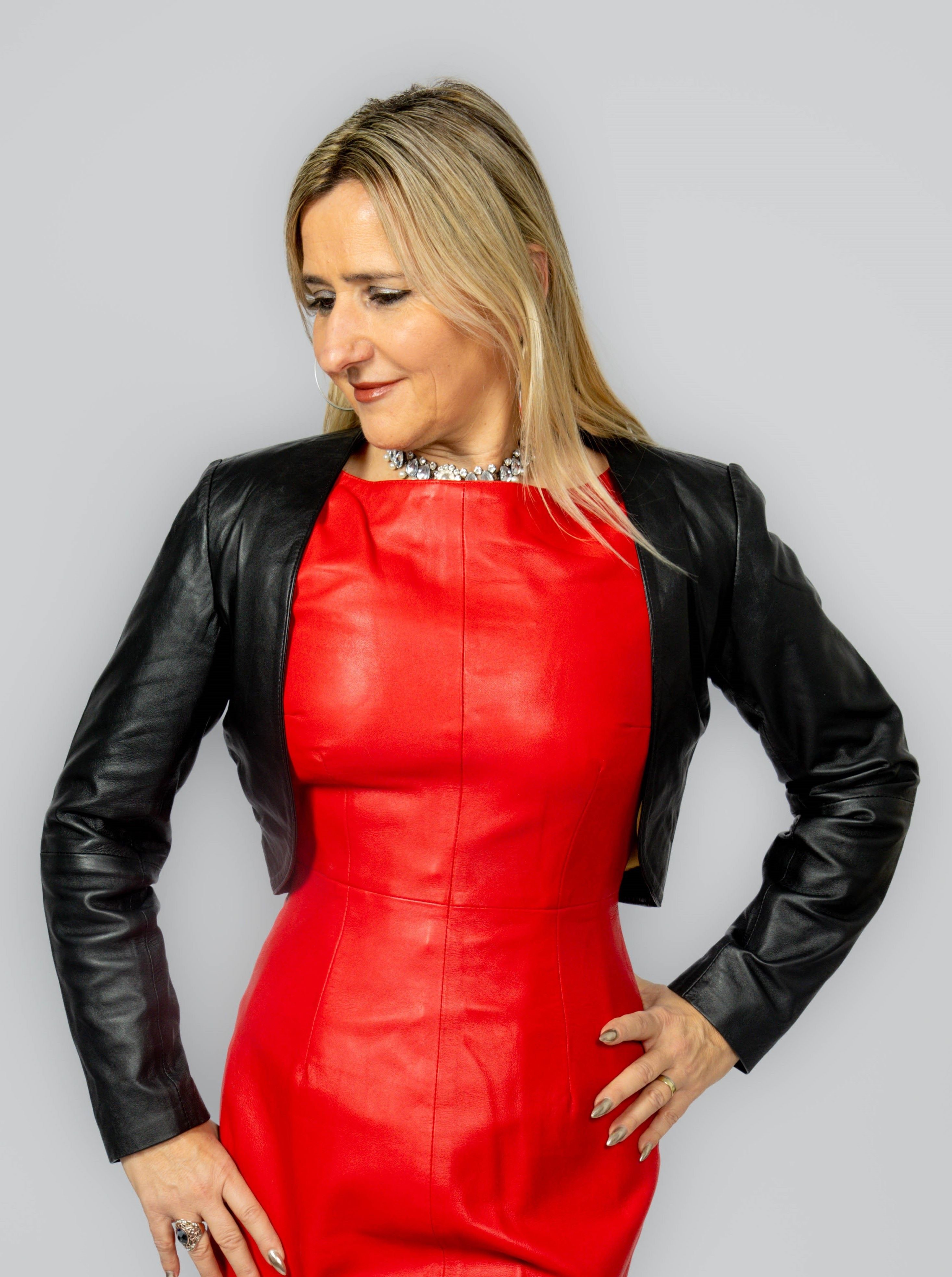 Be Noble Lederjacke Bolero Stylischer Bolero aus weichem Lammnappa