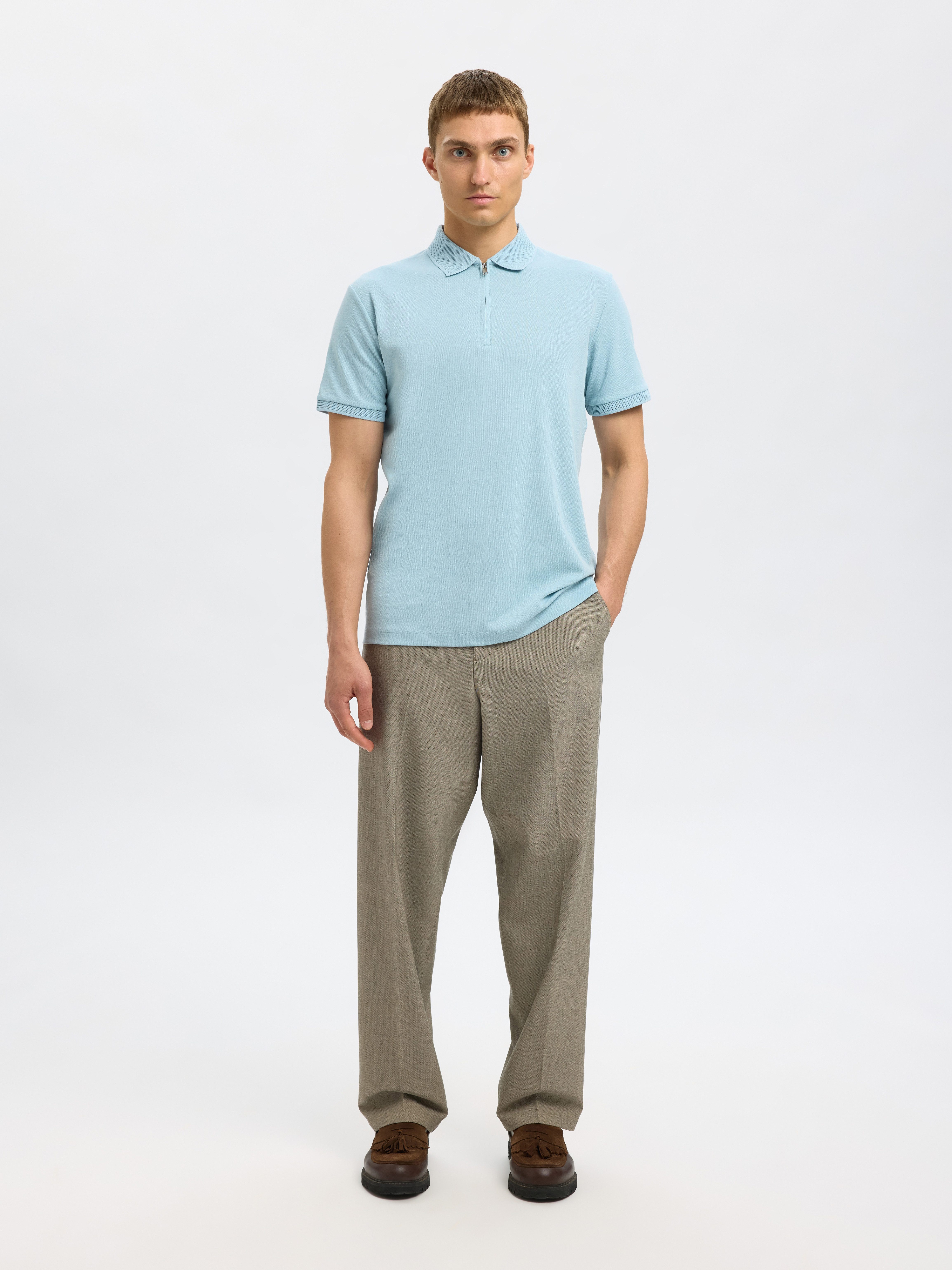 Selected Poloshirt SLHFAVE ZIP SS POLO NOOS Baumwollmischung, regular fit