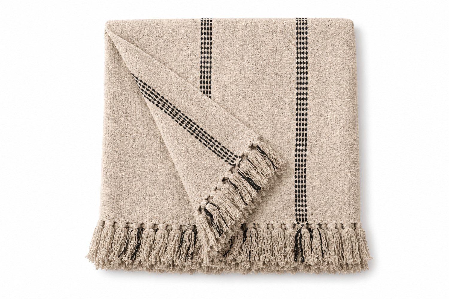 Wohndecke Beige/Black, AU Maison, Stilvolle Baumwolldecke mit Fransen 130x180 cm