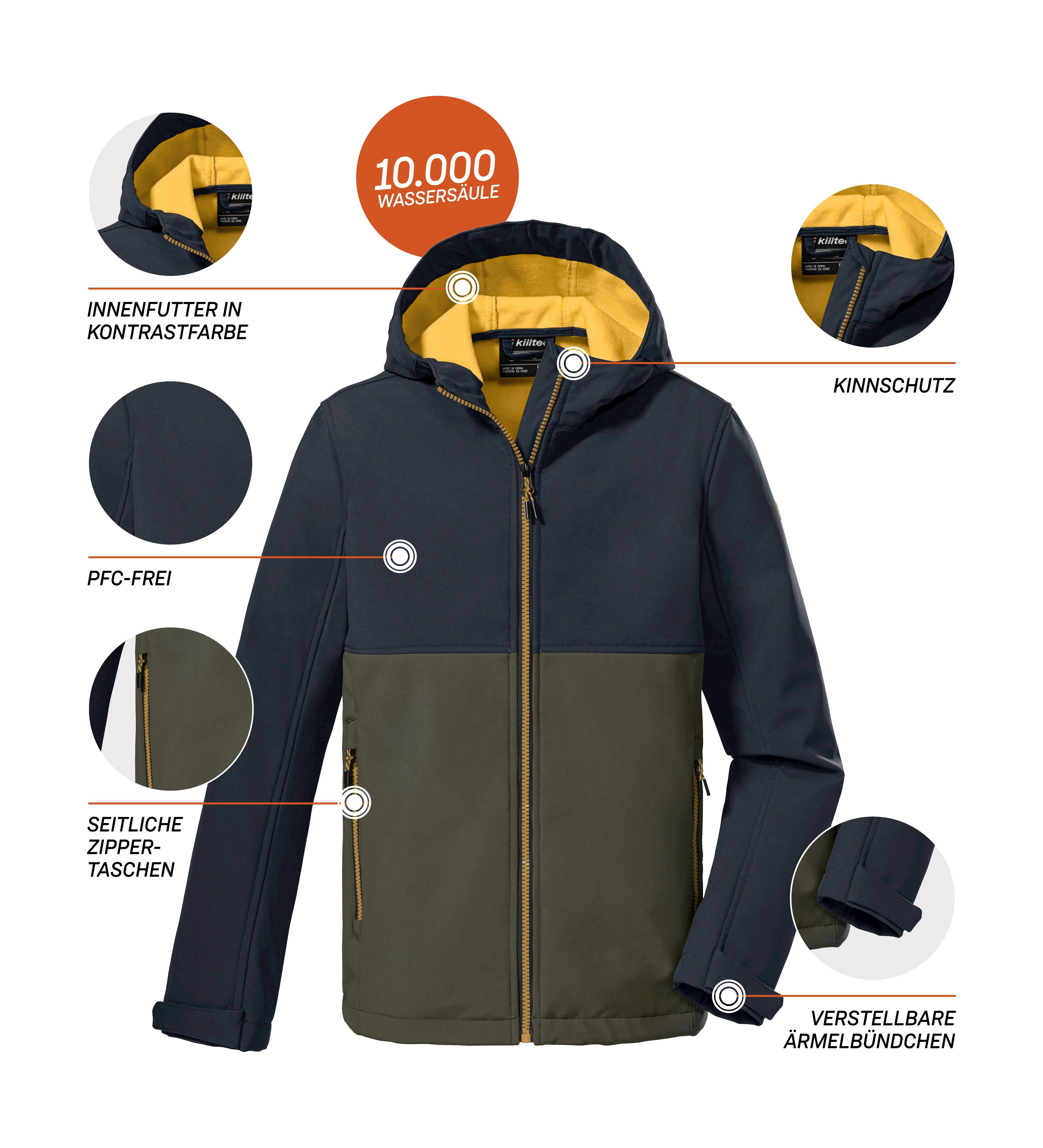 Killtec Softshelljacke KOW 203 BYS SFTSHLL JCKT Wind- und wasserabweisende Softshelljacke mit verstellbaren Details