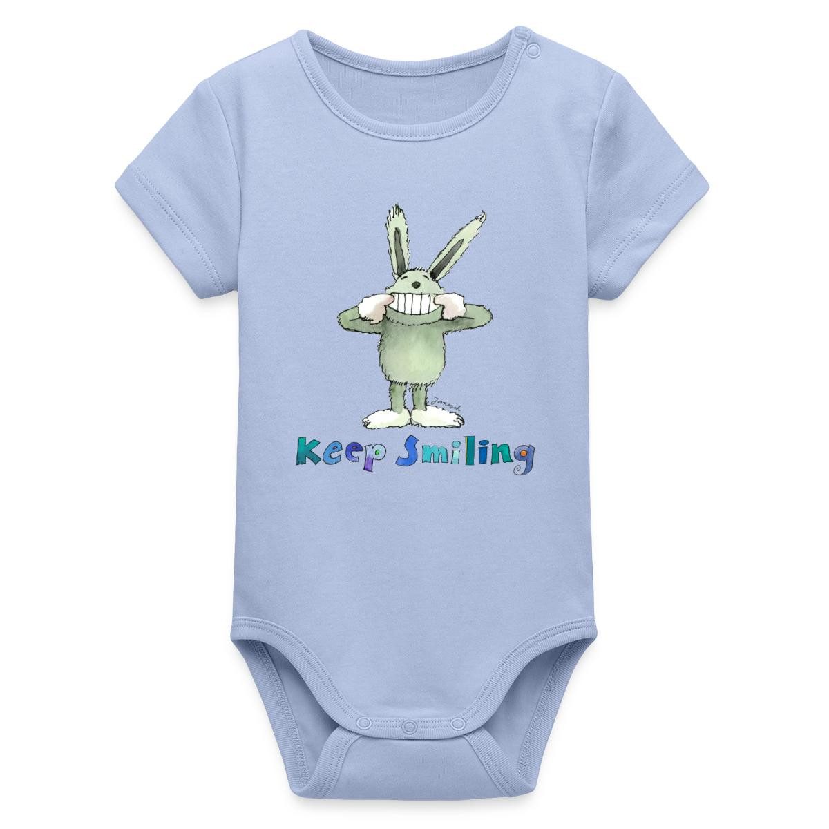 Spreadshirt Kurzarmbody Janosch Keep Smiling Hase Baldrian Bio Kurzarm Baby Body (1-tlg)