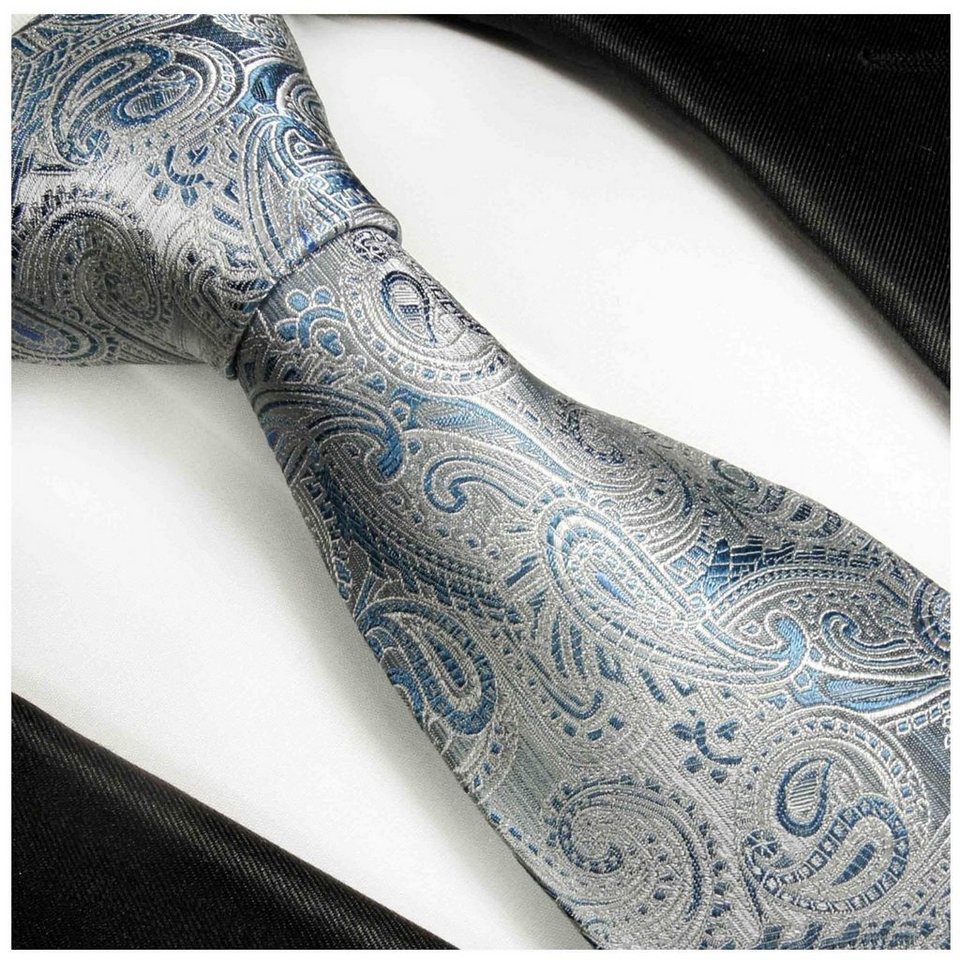 Paul Malone Krawatte Herren Seidenkrawatte Designer Schlips paisley brokat  100% Seide Schmal (6cm), blau jeansblau grau 2000