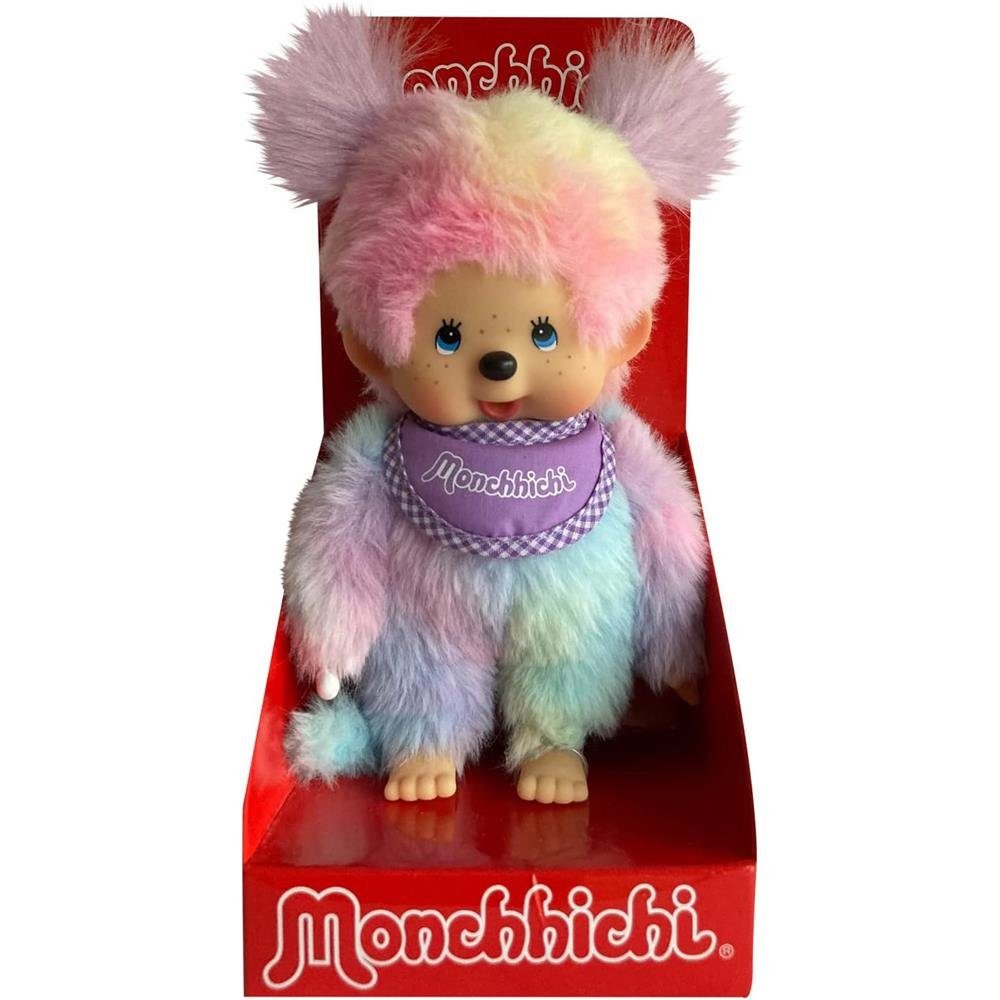 Sekiguchi Plüschfigur Original Monchhichi Mädchen, aus buntem Plüsch, mit Lätzchen und Zöpfen