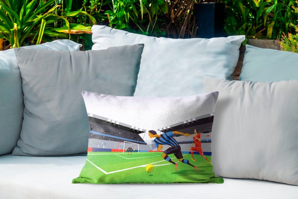 MuchoWow Polyester, -, einem in von Spielern, Illustration spielen Kissenhülle Fußball Outdoor-Dekorationskissen, Eine Stadion die Dekokissenbezug, Dekokissen