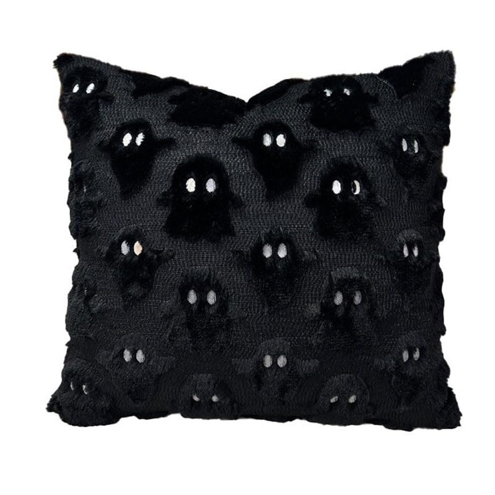 CLTYQ Подушкиbezug Halloween Подушкиbezug 45x45 cm – Geister Design, Schwarz, (1 Stück), aus weichem Plüsch-Kunstfell - Für herbstliche Heimdekoration