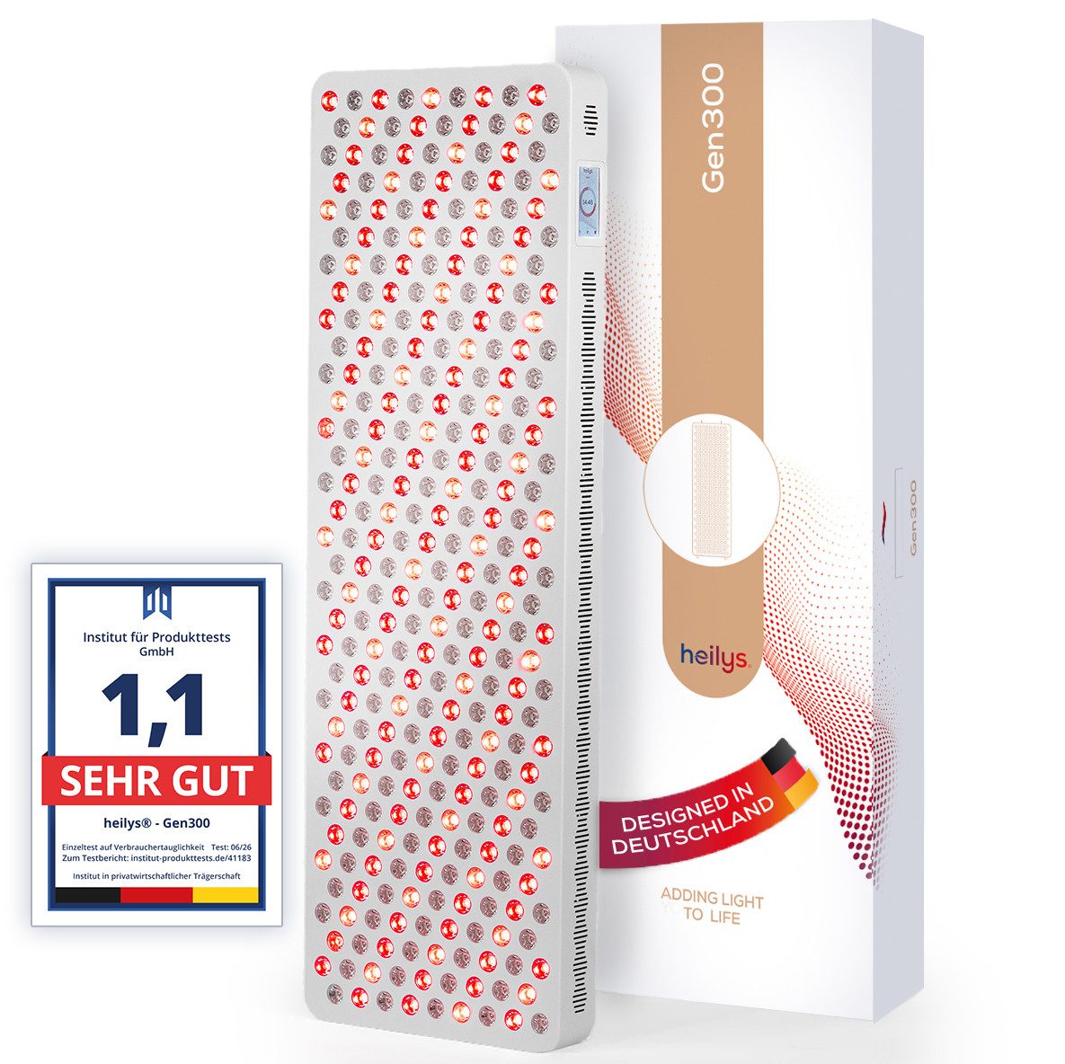heilys® Rotlicht-Panel heilys® Gen300, entwickelt & getestet in Deutschland, mit 5 Jahren Garantie, Touchdisplay, modular erweiterbar, 6 Wellenlängen&dimmbar, Flickerfrei