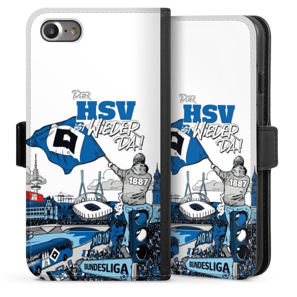 DeinDesign Handyhülle Hamburger SV Offizielles Lizenzprodukt Aufstieg, Apple iPhone 8 Hülle Handy Flip Case Wallet Cover Handytasche Leder