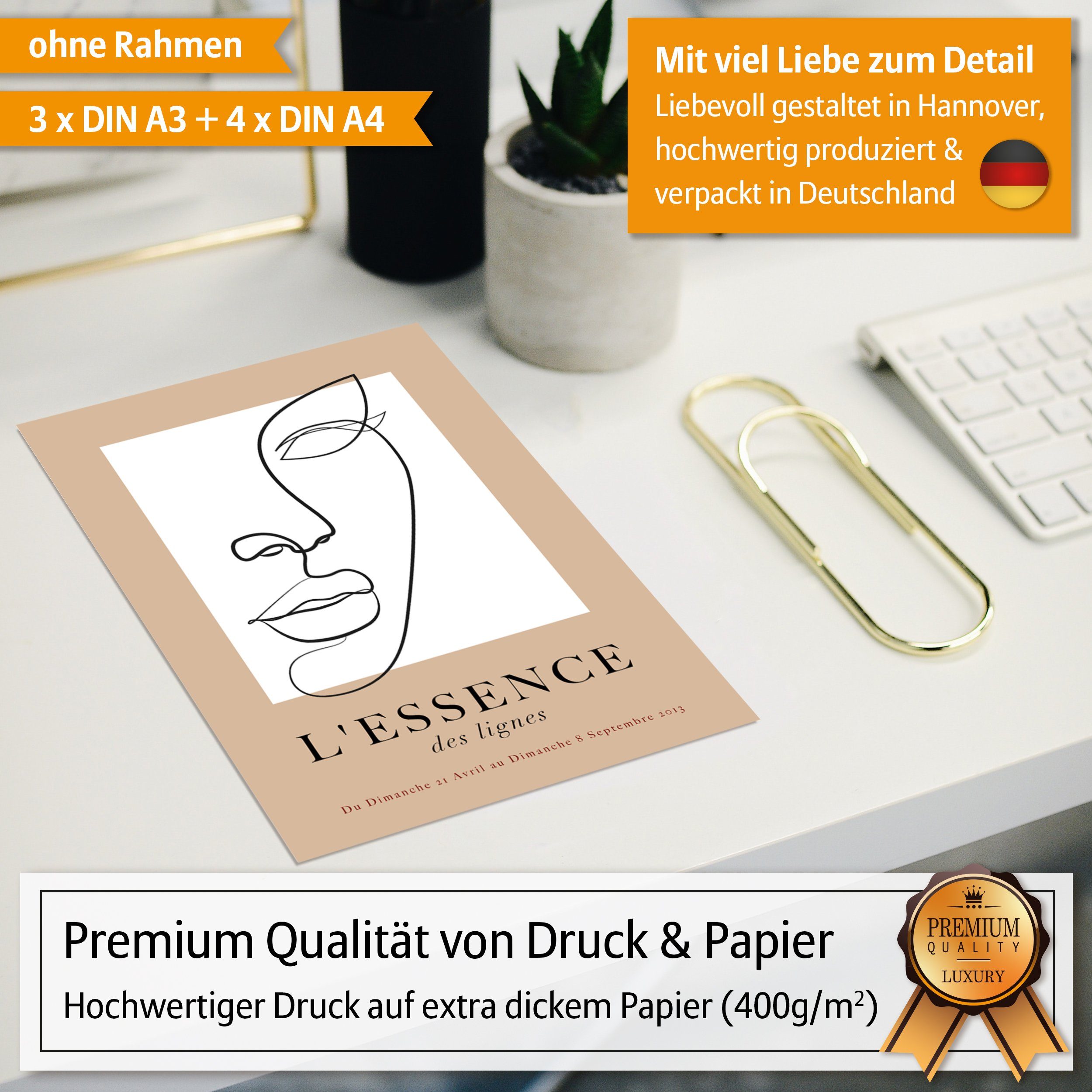 Hyggelig Home Poster Matisse Art, Premium Poster Set OHNE & MIT Rahmen, Wandbilder Line Art, Abstrakt (Set, 7 St), Collage féminité Qualitätsdruck auf dickem Papier