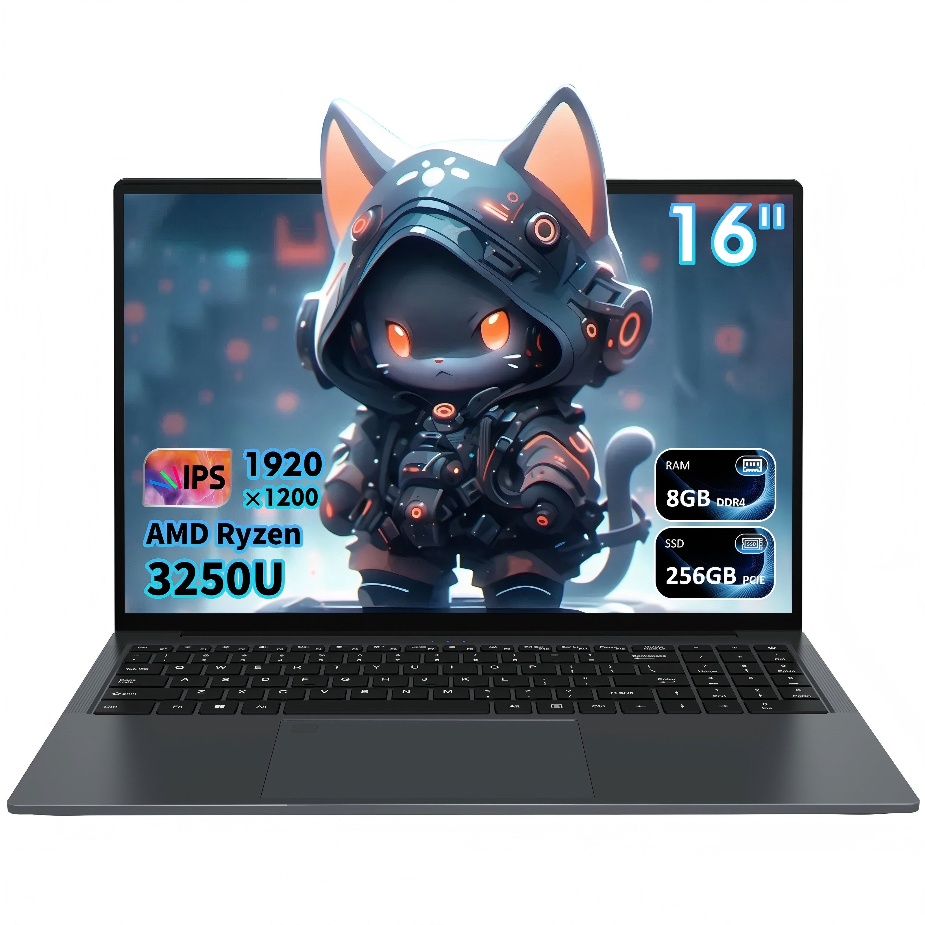 Auusda T160R Laptop, AMD 3250U, 16 Zoll, 1920 x 1080 Pixel Notebook (AMD 3250U 1, 256 GB SSD, Fingerabdruck-Entsperrbereich, hintergrundbeleuchtete Tastatur)