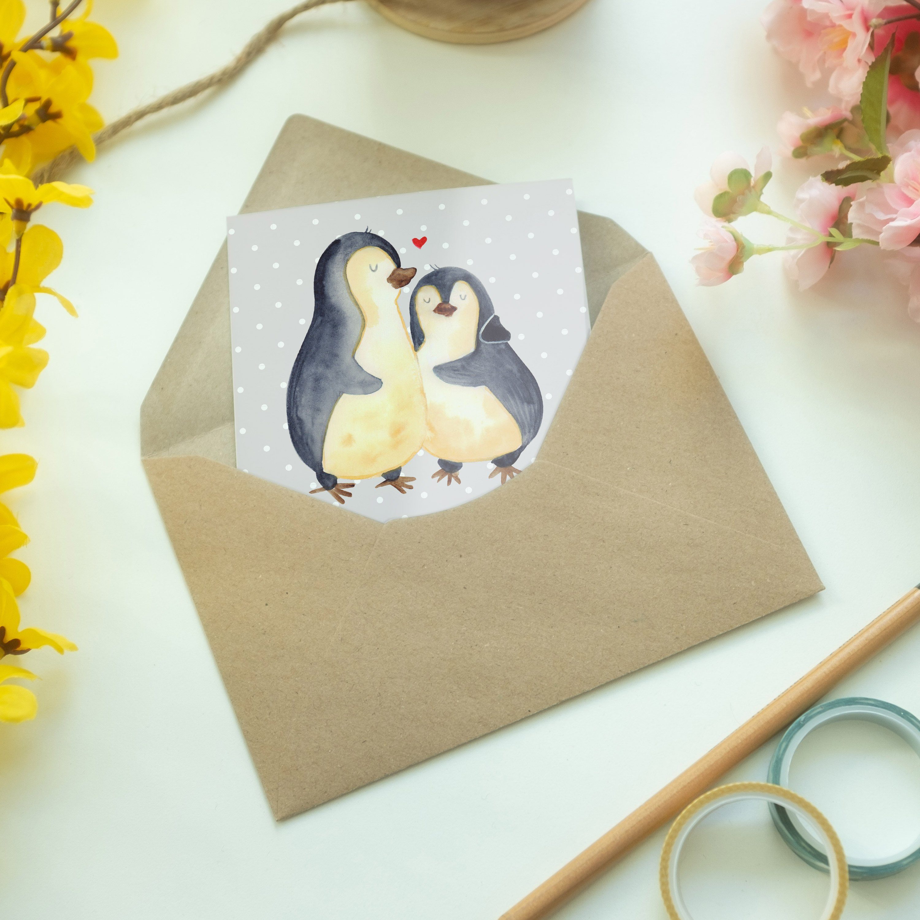 Lebens & Mr. Panda Danke, Bester Pastell der Pinguin - Welt Geschenk, - Mann Mrs. Grau Grußkarte