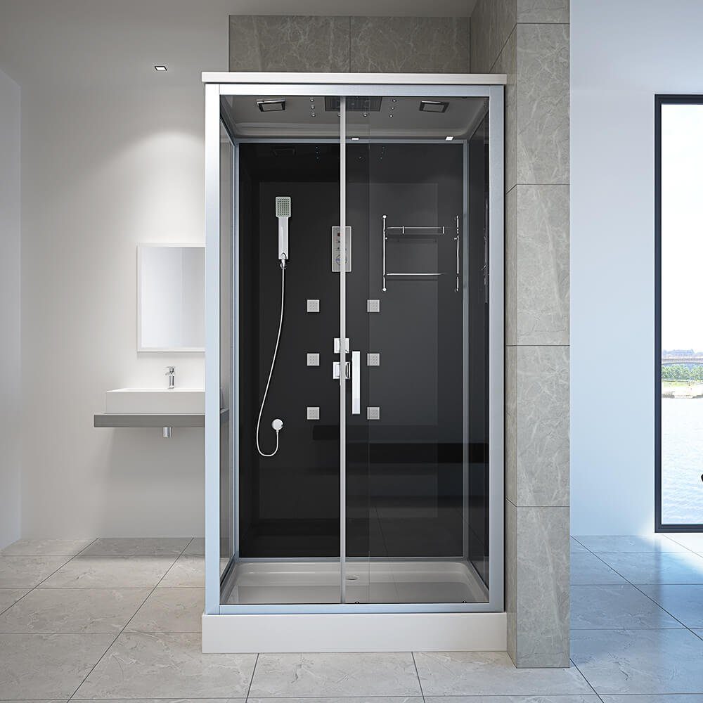 HOME DELUXE Eckdusche WAVE - XL 120 x 80 cm, BxT: 120x80 cm, inkl. LED Beleuchtung & Radio, Duschtempel, Fertigdusche
