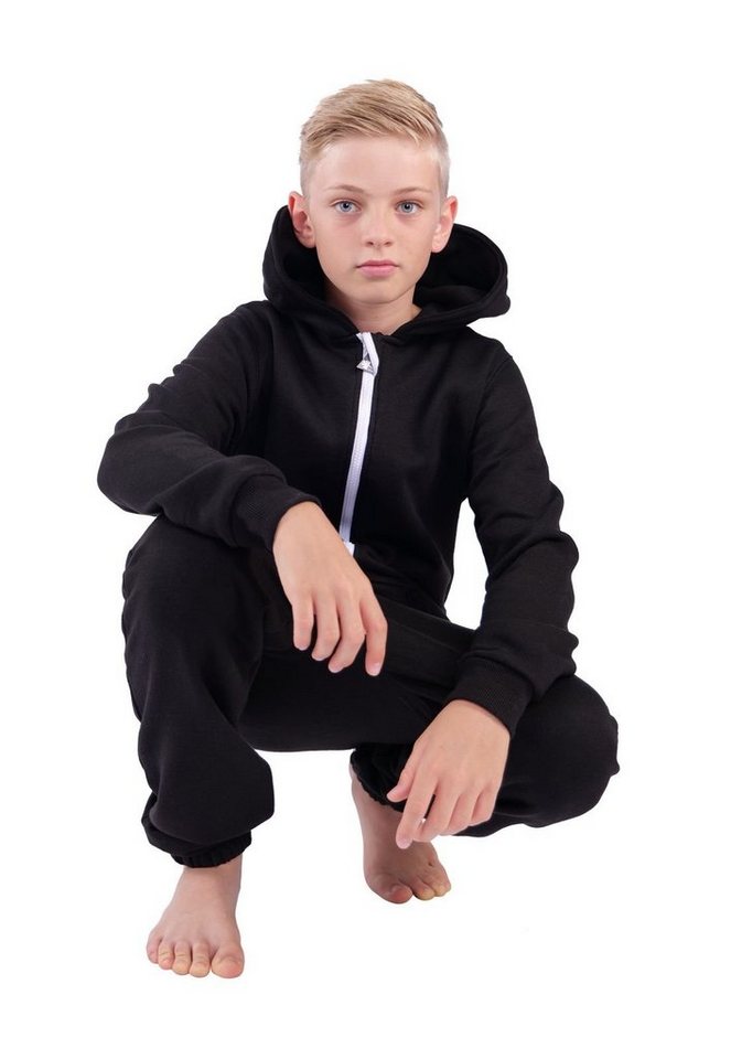 O'Poppy Jumpsuit Kinder schwarz (1-tlg) Zwergen Kapuze und Eingrifftaschen