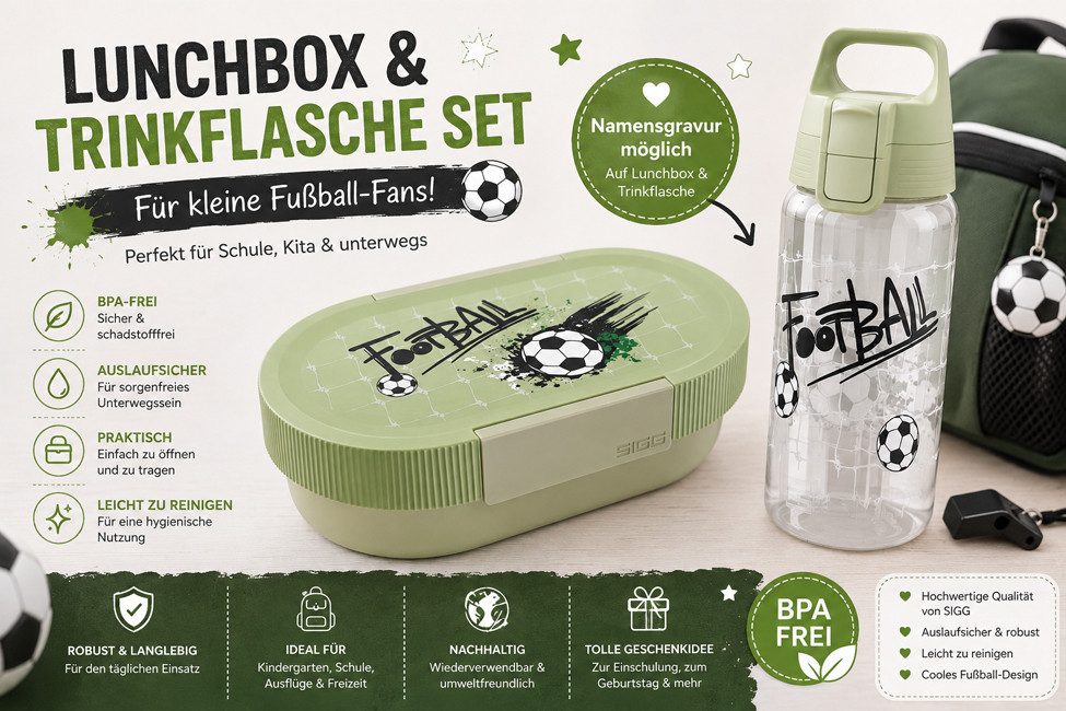 Sigg Lunchbox SIGG Brotdose Lumo + Trinkflasche Viva One - Schule & Kindergarten, (Auslaufsichere Trinkflasche und robuste Lunchbox – langlebig), ideal für Pausenbrot, Obst und Snacks in Schule