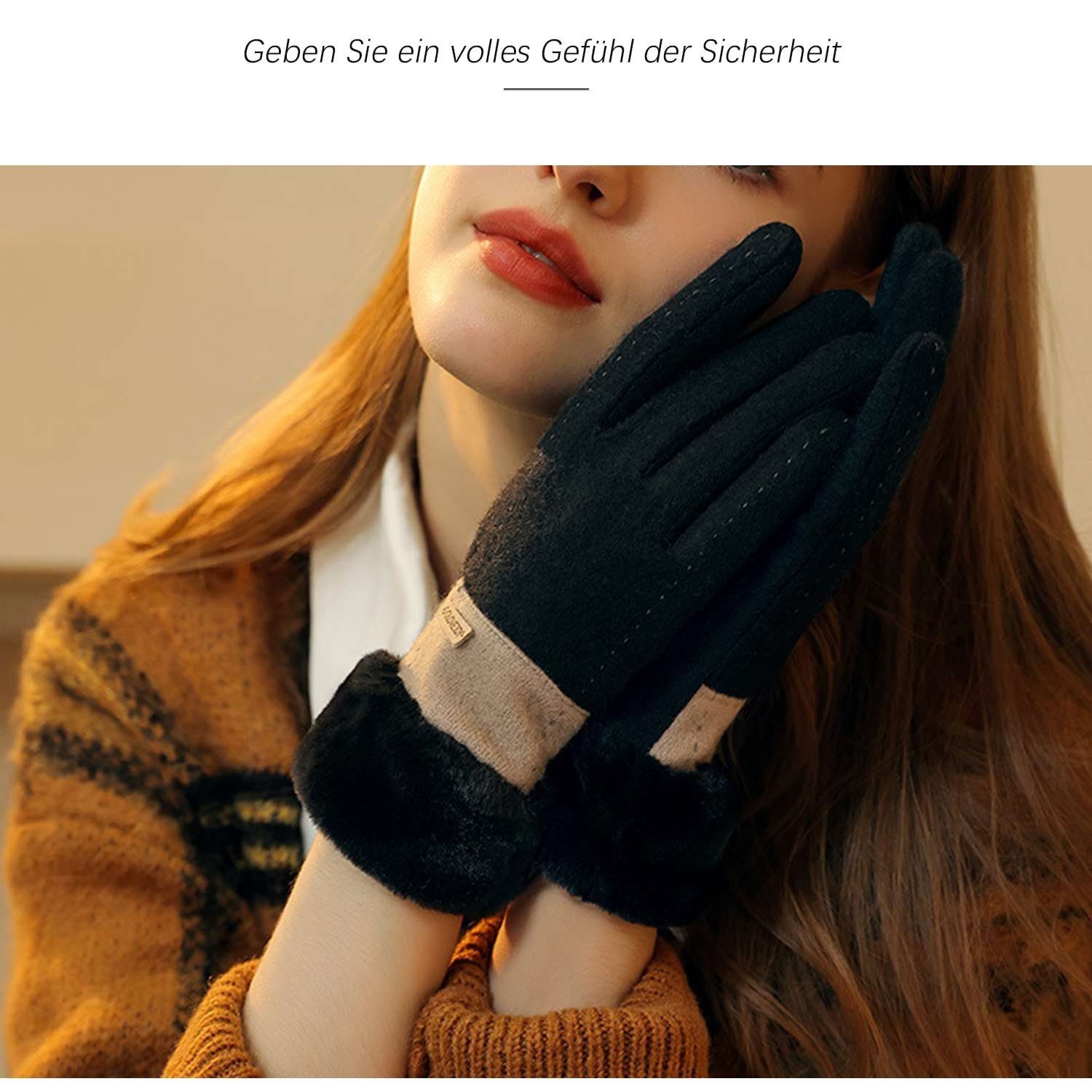 Fleecefutter Schwarz Damen Touchscreen Winter Fleecehandschuhe Handschuhe Thermo mit MAGICSHE