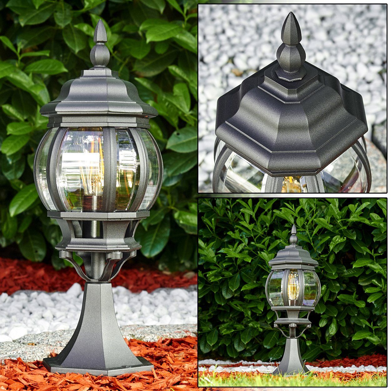 hofstein Pollerleuchte »Meyen« Außenleuchte, Aluguss in Schwarz mit Kunststoff-Scheiben, ohne Leuchtmittel, Wegeleuchte 50cm, Retro/Vintage Gartenlampe, E27, IP44 in antikem Look