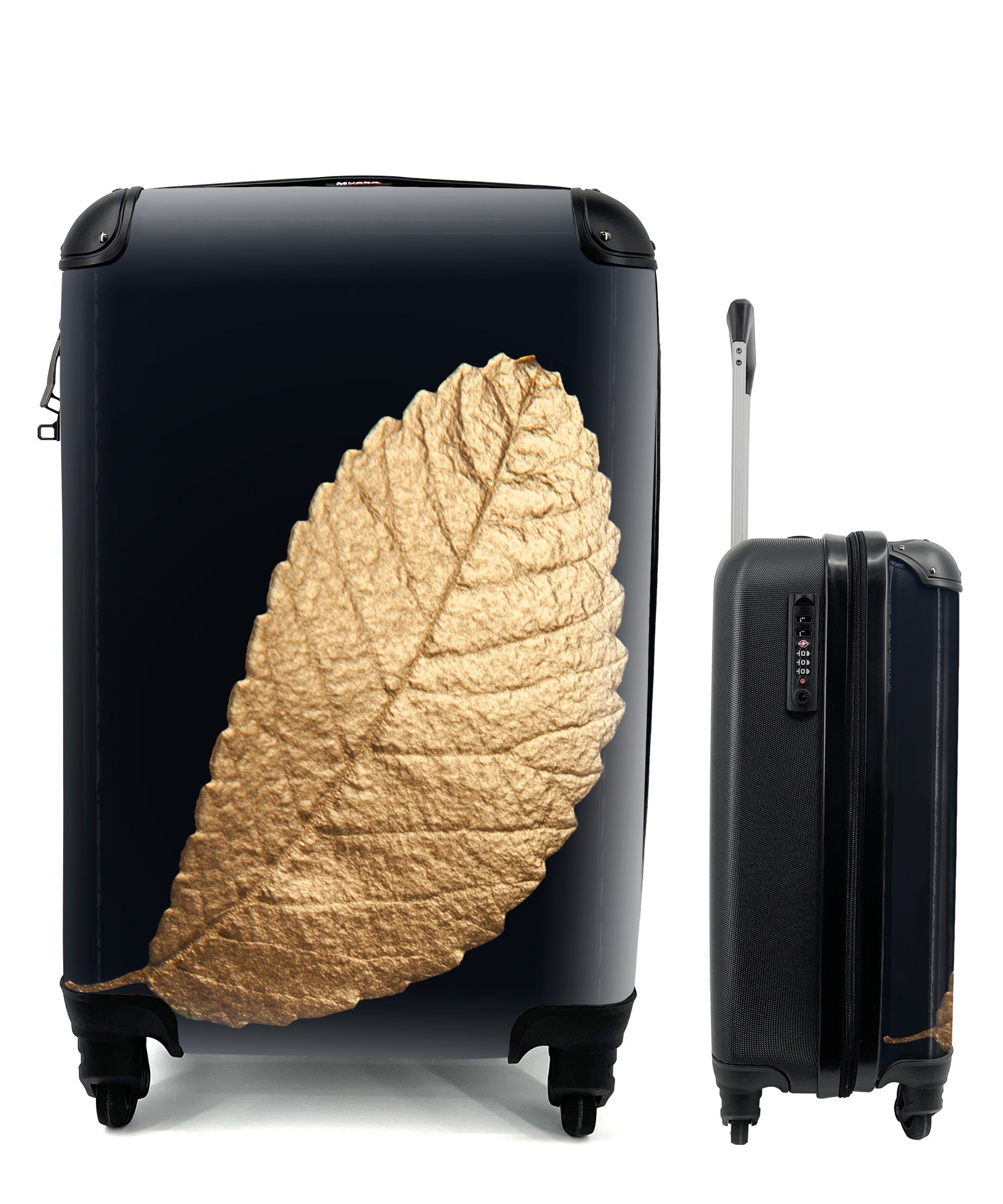 MuchoWow Handgepäckkoffer Schwarz - für Gold 4 - Luxus Natur, mit Reisetasche Trolley, Reisekoffer Rollen, - Blätter rollen, Pflanzen - - Handgepäck Ferien