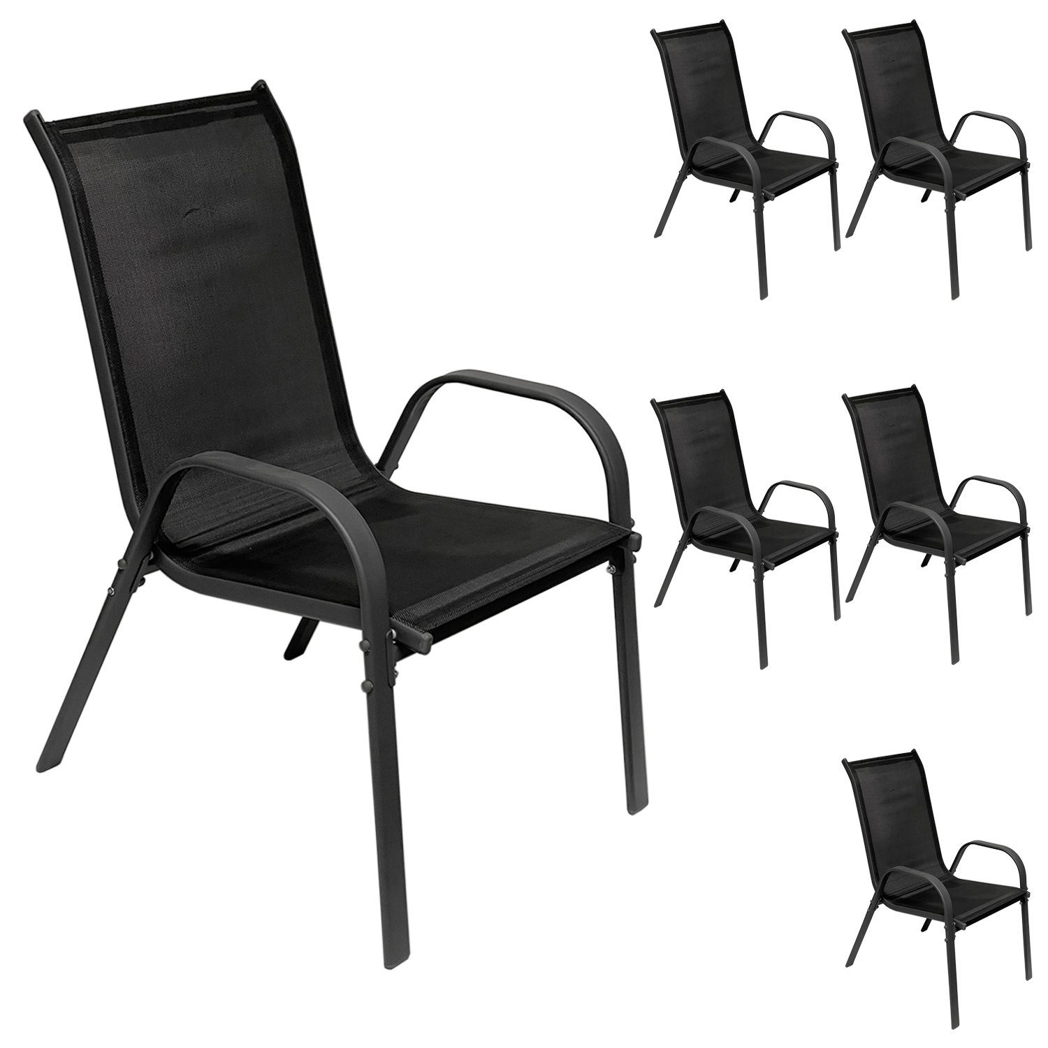 Mojawo Armlehnstuhl 6 Stück Garten Stapelstuhl Farbe Anthrazit - Schwarz Metall - Textil | Stühle