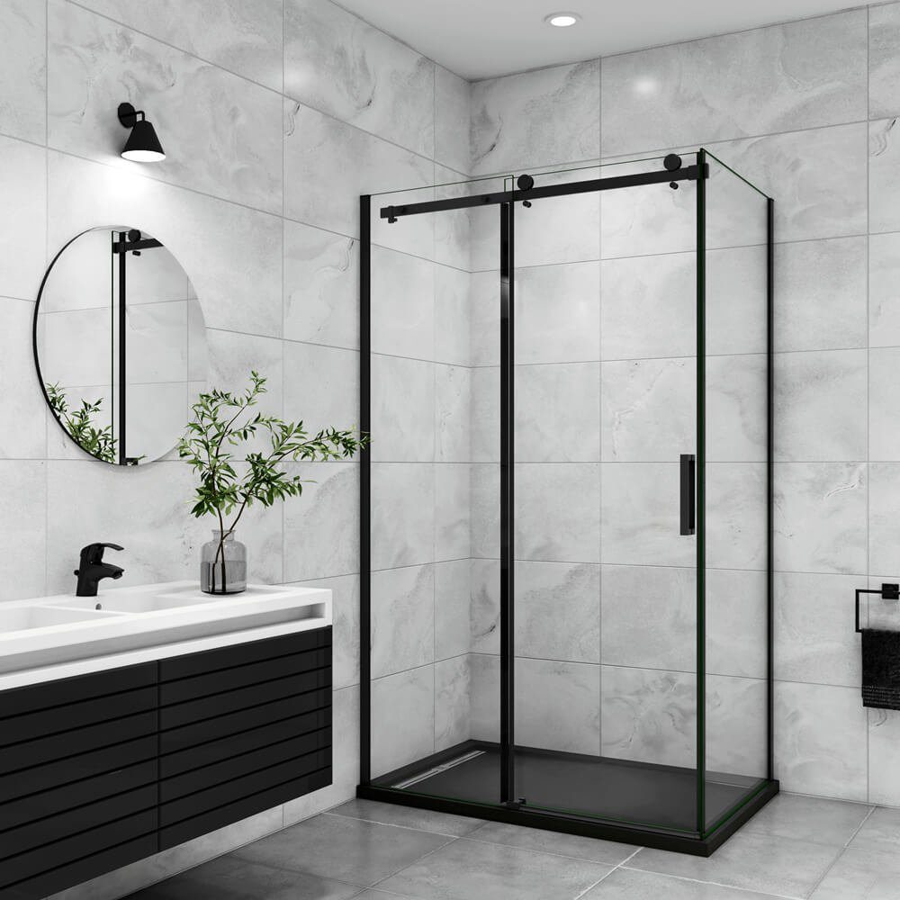 duschspa Eckdusche 200cm Dusche Schiebetür mit Seitenwand Duschkabine Duschabtrennung, BxT: 100x80 cm, Einscheibensicherheitsglas, Sicherheitsglas, Set, mit Seitenteil, links und rechts montierbar