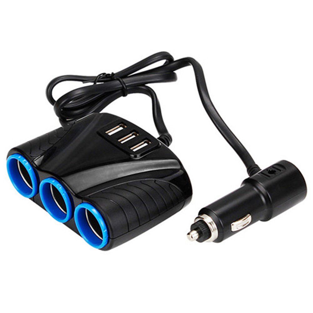 Bolwins I47C 3 Fach Zigarettenanzünder Verteiler Auto Mehrfach Ladegerät USB KFZ-Netzteil (3-fach Zigarettenanzünder-Verteiler, 3× USB-Ladeanschlüsse (3,1A)
