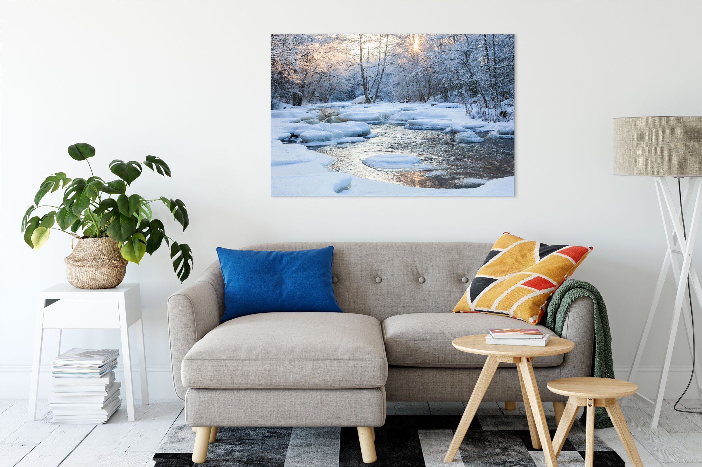 Pixxprint Leinwandbild Bach in Winterlandschaft, Bach in Winterlandschaft ( günstig online kaufen