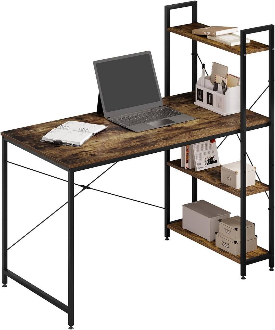 Woltu Schreibtisch (1-St), PC Tisch aus Holz und Stahl, mit Ablagen