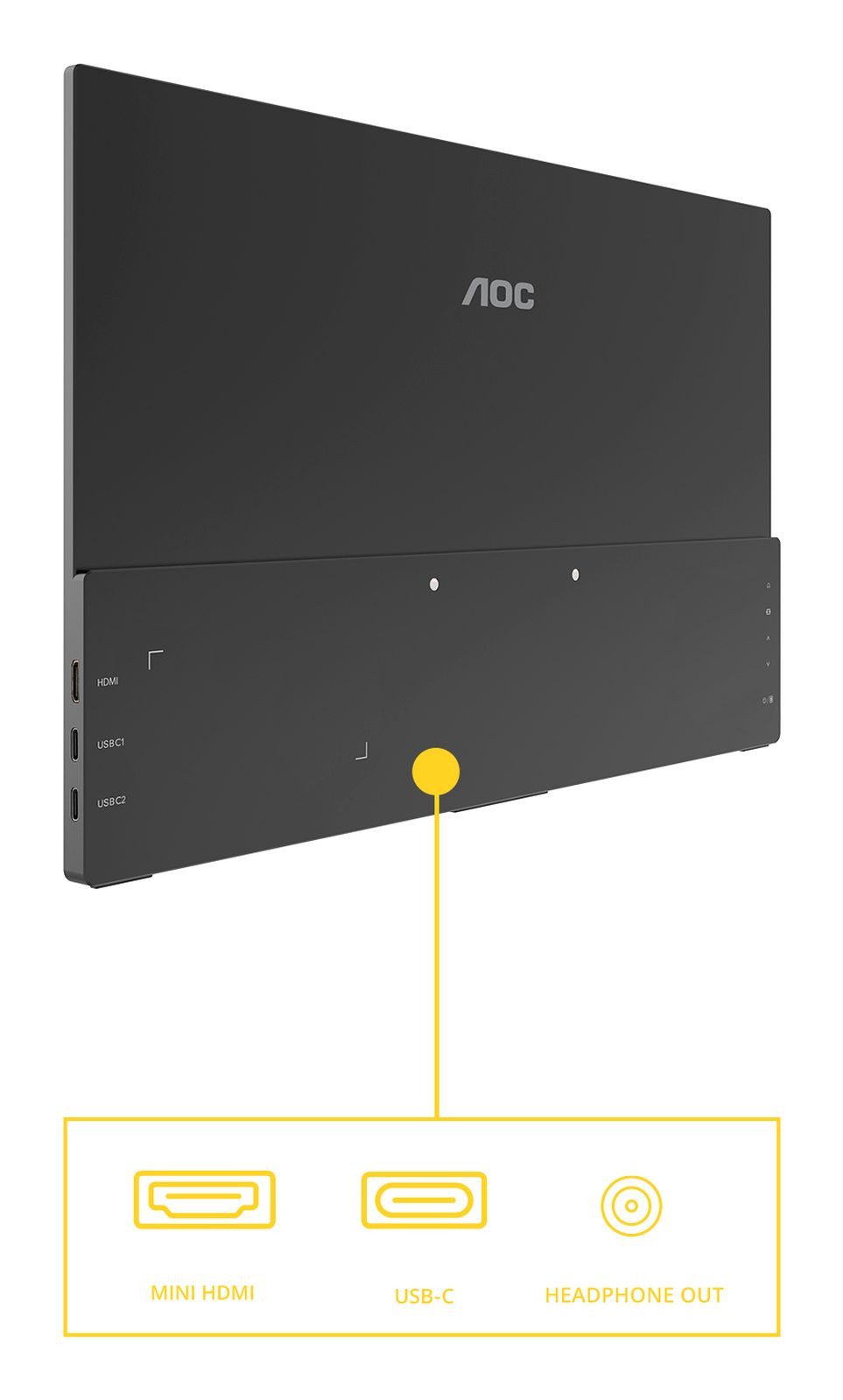AOC 16T20E2 - 16 Zoll tragbarer (1920x1080, USB-C Anschluss, Mini HDMI,... TFT-Monitor (1920 x 1080 px, Full HD, 4 ms Reaktionszeit, IPS, Lautsprecher, Kopfhörerbuchse)